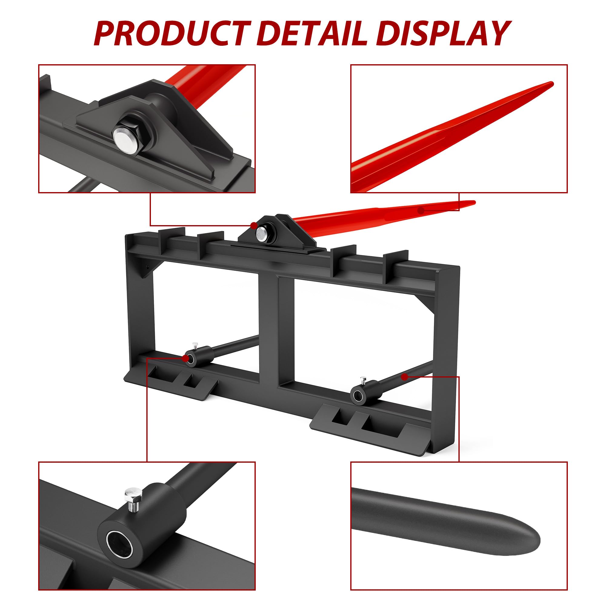 Garvee Skid Steer Hay Frame Attachment: 49" Hay Bale Spear, 2x17" Stabilizer Spears, 3000 lbs Load Capacity, Quick Attach for Tractors & Skid Steer Loader