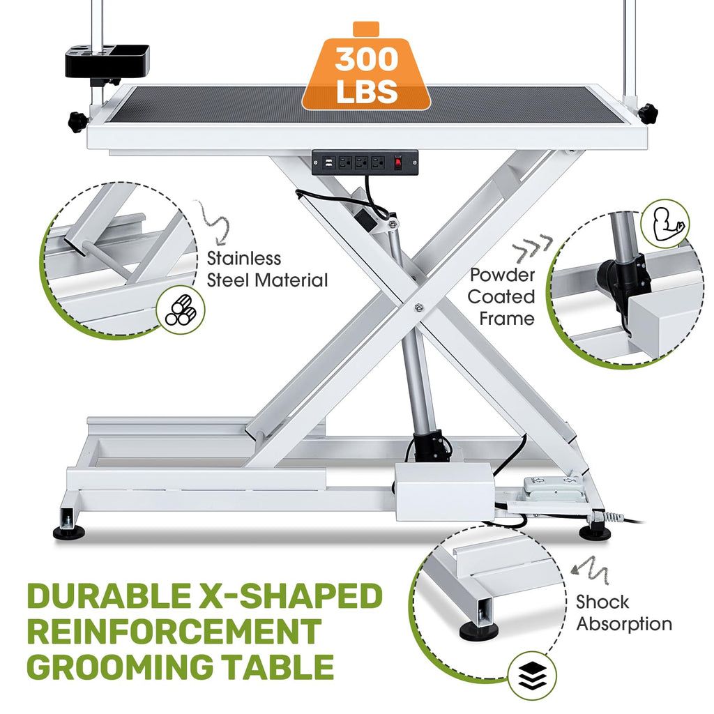 Garvee 50" Professional Dog Grooming Table,Heavy Duty X-Type Electric Lift Large Pet Grooming Table w/Aluminum Dog Grooming Arm,Anti Slip Tabletop,Tool Organizer/Dog Grooming Station,Black