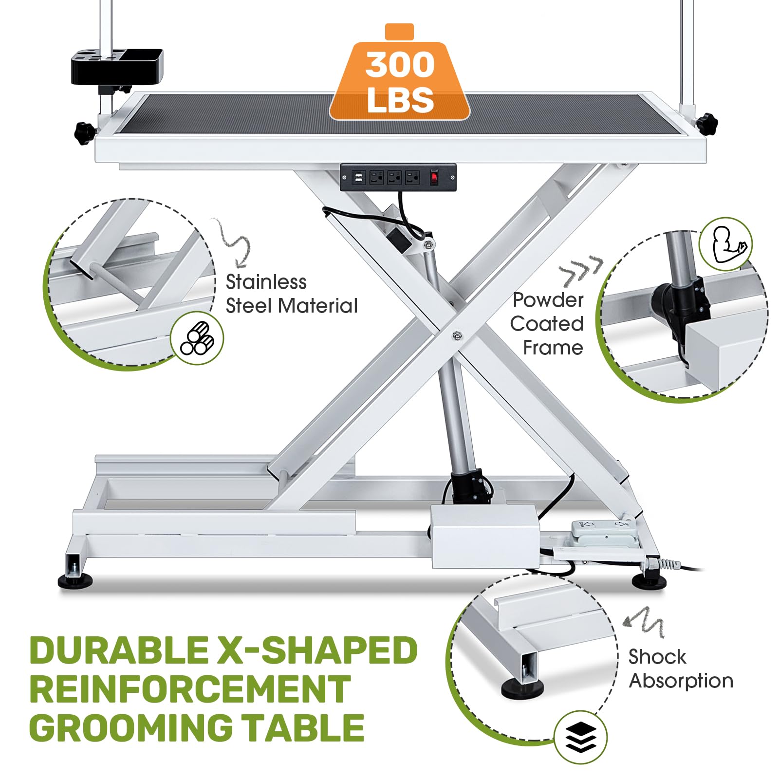 Garvee 50" Professional Dog Grooming Table,Heavy Duty X-Type Electric Lift Large Pet Grooming Table w/Aluminum Dog Grooming Arm,Anti Slip Tabletop,Tool Organizer/Dog Grooming Station,Black
