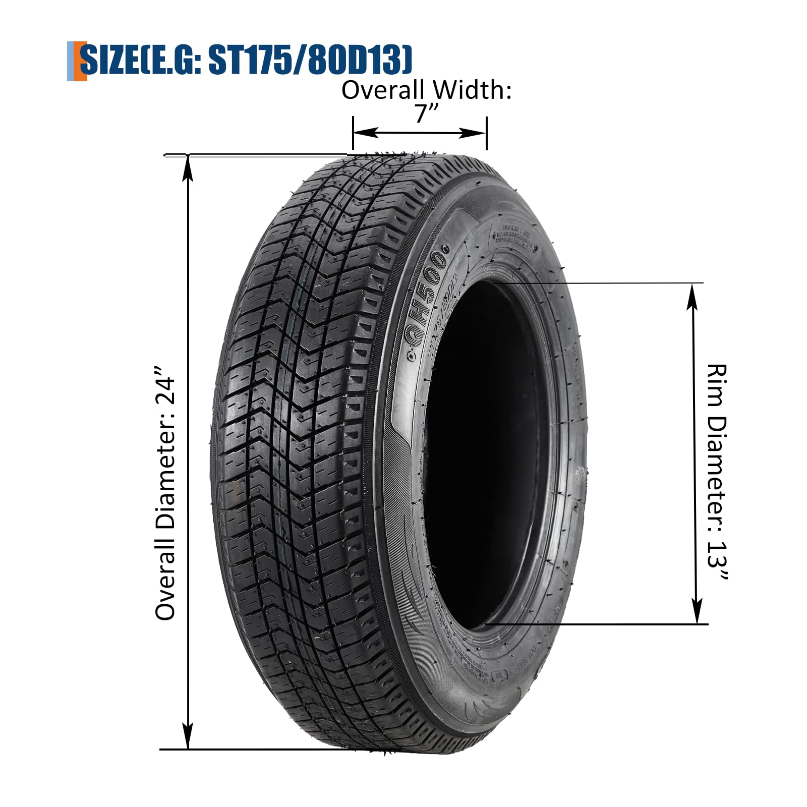Garvee ST175/80D13 Trailer Tires Load Range C 6 Ply Set of 2 24 Inch Diameter Black