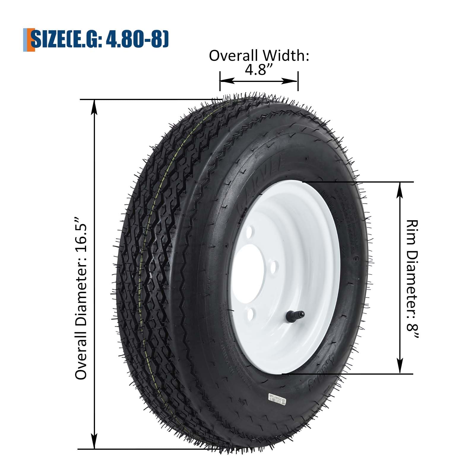 Garvee 4.80-8 Trailer Tire and Wheel Assembly, Heavy-Duty Load Range C 6PR, 8 Inch White Modular Wheel for Utility Boat Camper Trailers, Set of 2