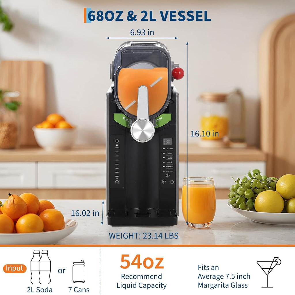 Garvee 68OZ Commercial Slushy Machine - 2L Single Bowl Frozen Drink Maker with 6 Preset Modes for Spiked Slush & Ice Cream, Charcoal Gray