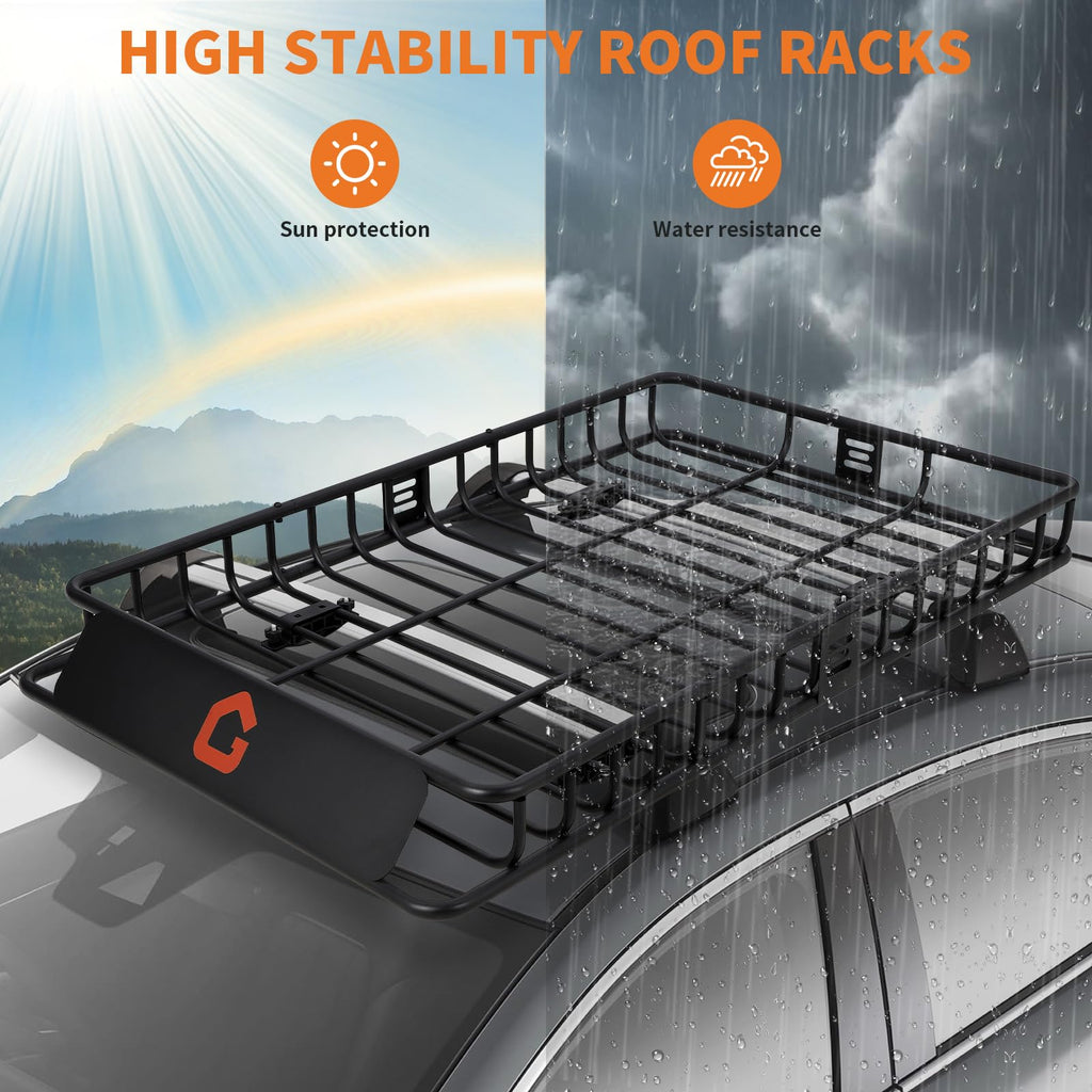 Garvee Roof Rack Cargo Carrier Basket Universal Rooftop 64''X39''X6'' Black with Cargo Net and Luggage Holder for Pick Up Trucks 200lbs Capacity
