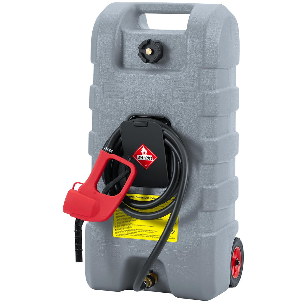 Garvee Upgraded 16 Gallon Gas Tank, Heavy-Duty Fuel Can with Manual Transfer Pump, 10FT Hose, and Casters, Leak-Proof Portable Gas Container for Lawn Mowers, Tractors, Boats, and Snow Blowers, Grey