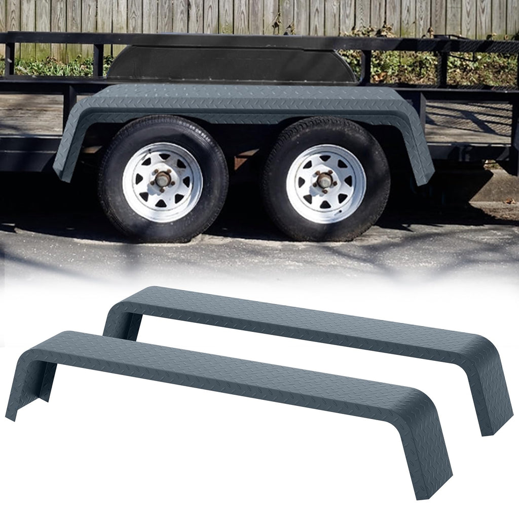 Garvee Trailer Fenders,2 Pack Tandem Axle Trailer Fenders Fit 13"-15" Tires,Heavy Duty Steel Double Axle Trailer Fenders Car Hauler Trailer,Cargo Trailer,Utility Trailer,Landscape Trailer Silver