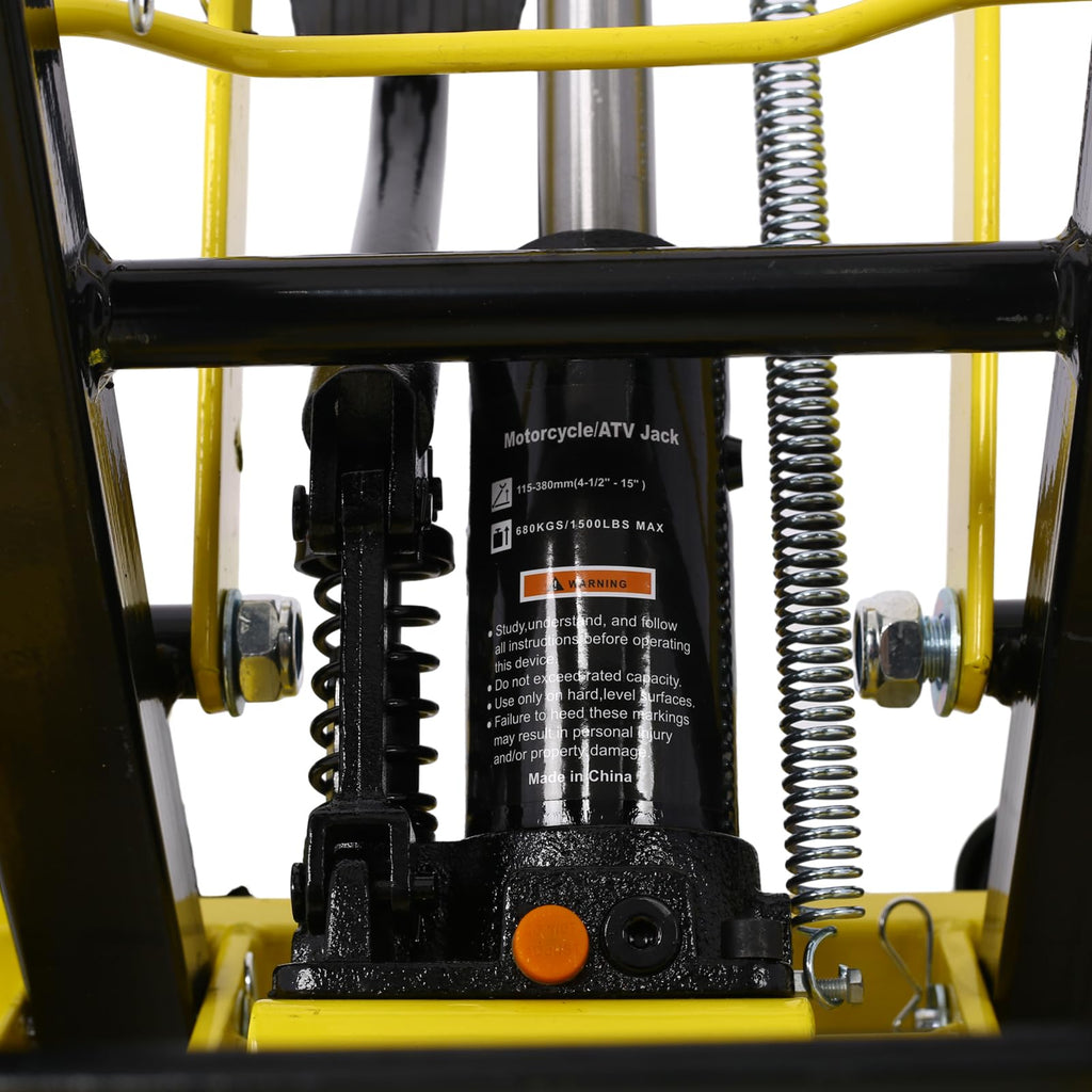 Garvee Hydraulic Motorcycle Jack Lift 1500 LBS Capacity Portable Yellow Motorcycle Dolly with Straps for Bike ATV Dirt Bikes