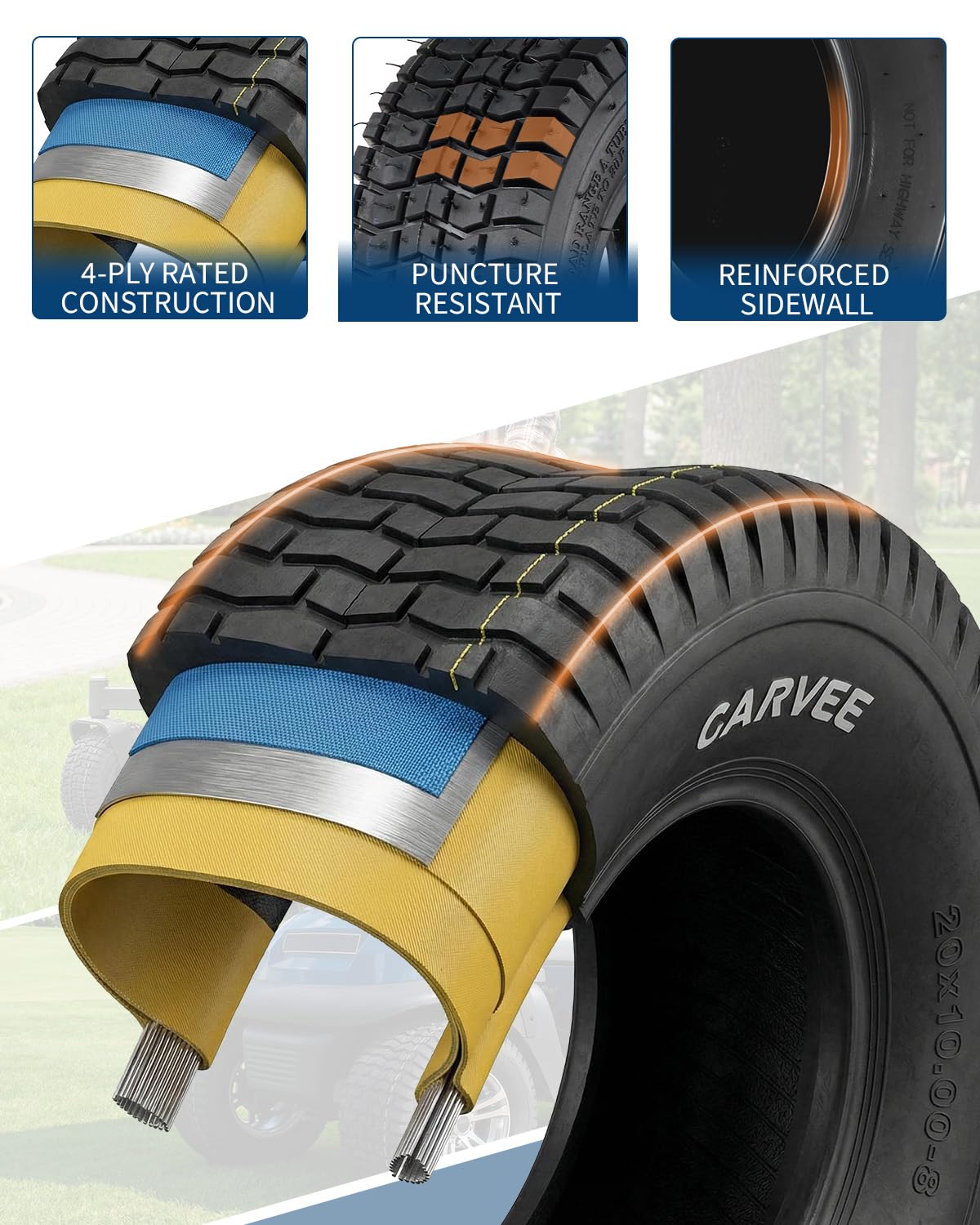 Garvee 2 Pack 9x3.50-4 Lawn Mower Tire V Pattern Tubeless for Lawn Garden Riding Mower Tractor Golf Cart Utility Vehicles 4PR Black