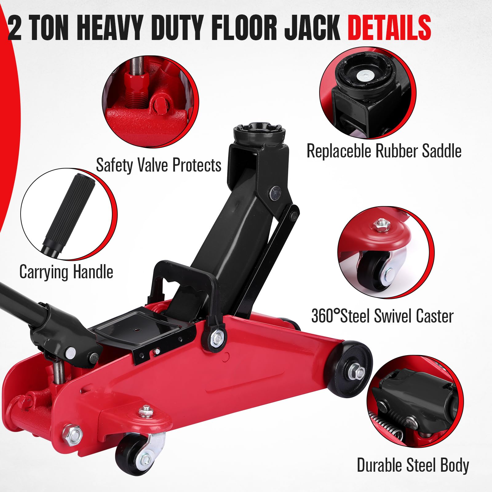 Garvee 2 Ton Hydraulic Floor Jack Portable Car Lift Jack Heavy Duty Steel 3.35-13 Inch Range