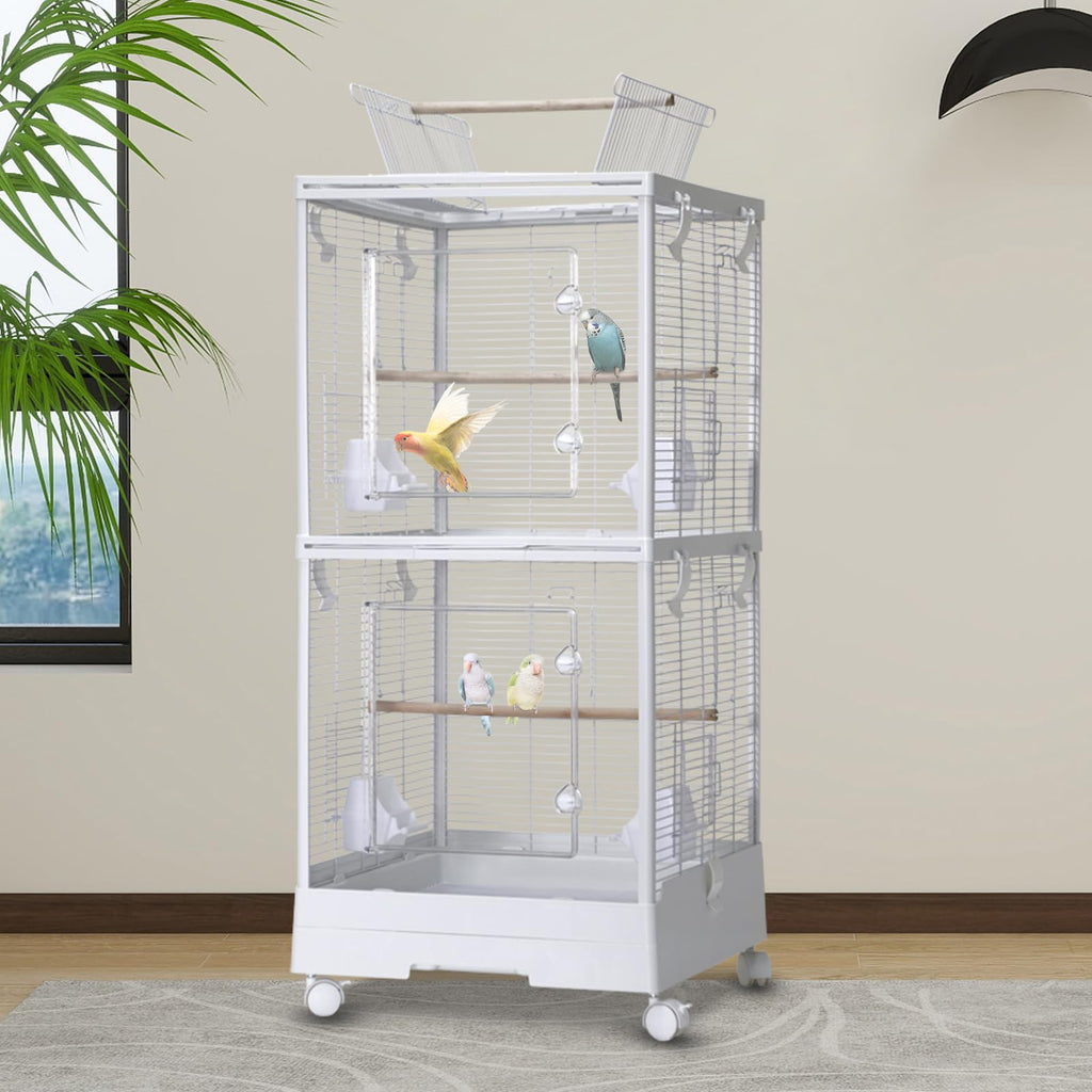 Garvee Small Bird Cage with Wheels, 40 Inch Parakeet Cage with Top Stand, 3 in 1 Bird Carrier for Small Birds, Green