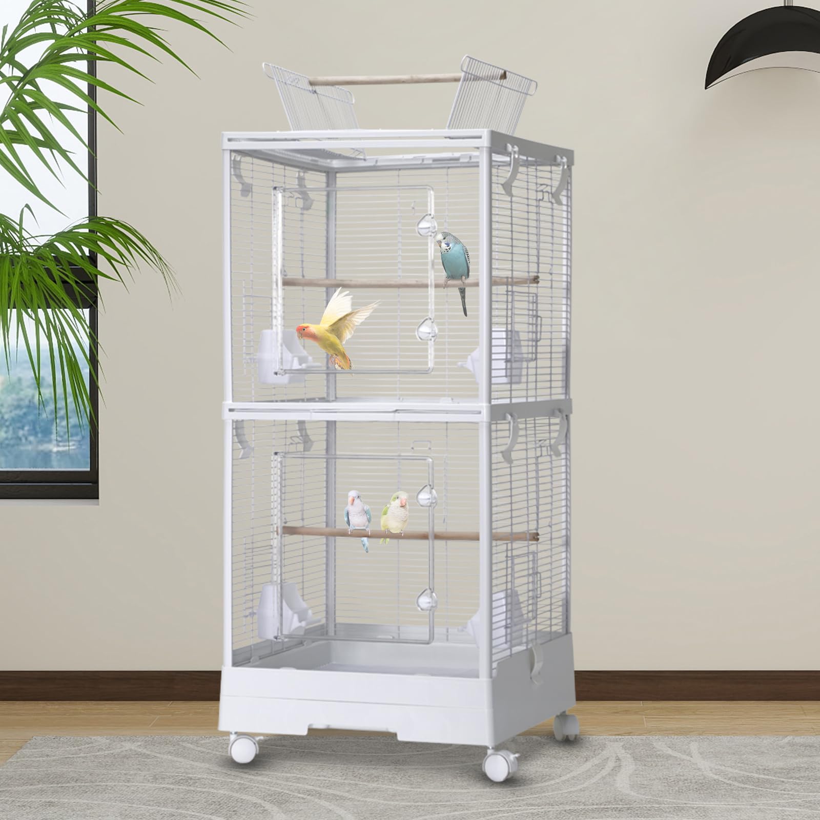 Garvee Small Bird Cage with Wheels, 40 Inch Parakeet Cage with Top Stand, 3 in 1 Bird Carrier for Small Birds, Green