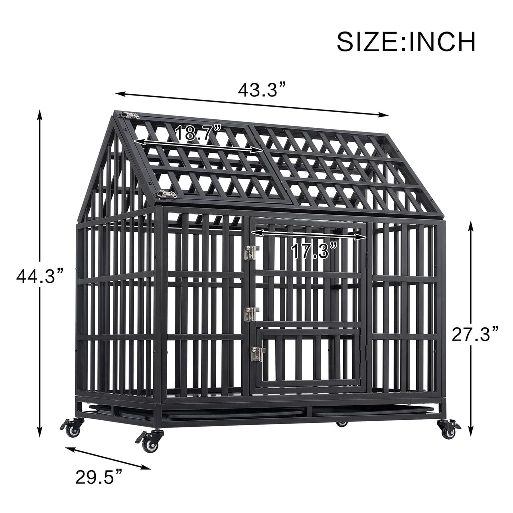Garvee 43.3" Dog Cage Heavy-Duty Pet Crate With Roof And Front Door For Indoor Outdoor Use 43.3 Inches Black