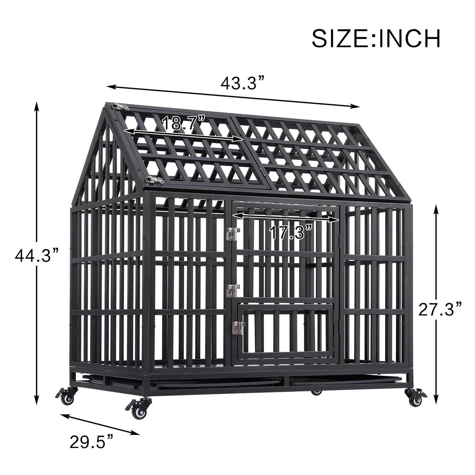 Garvee 43.3" Dog Cage Heavy-Duty Pet Crate With Roof And Front Door For Indoor Outdoor Use 43.3 Inches Black