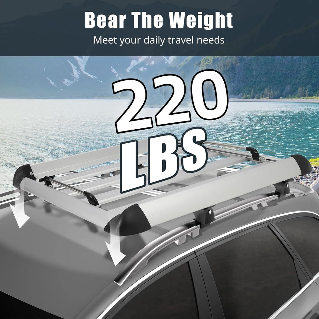 Garvee 63"x43.8"x3.54" Roof Rack Basket 220Lbs Capacity Anti-Rust Coating Car Carriers Rooftop Basket SUV Truck Cars