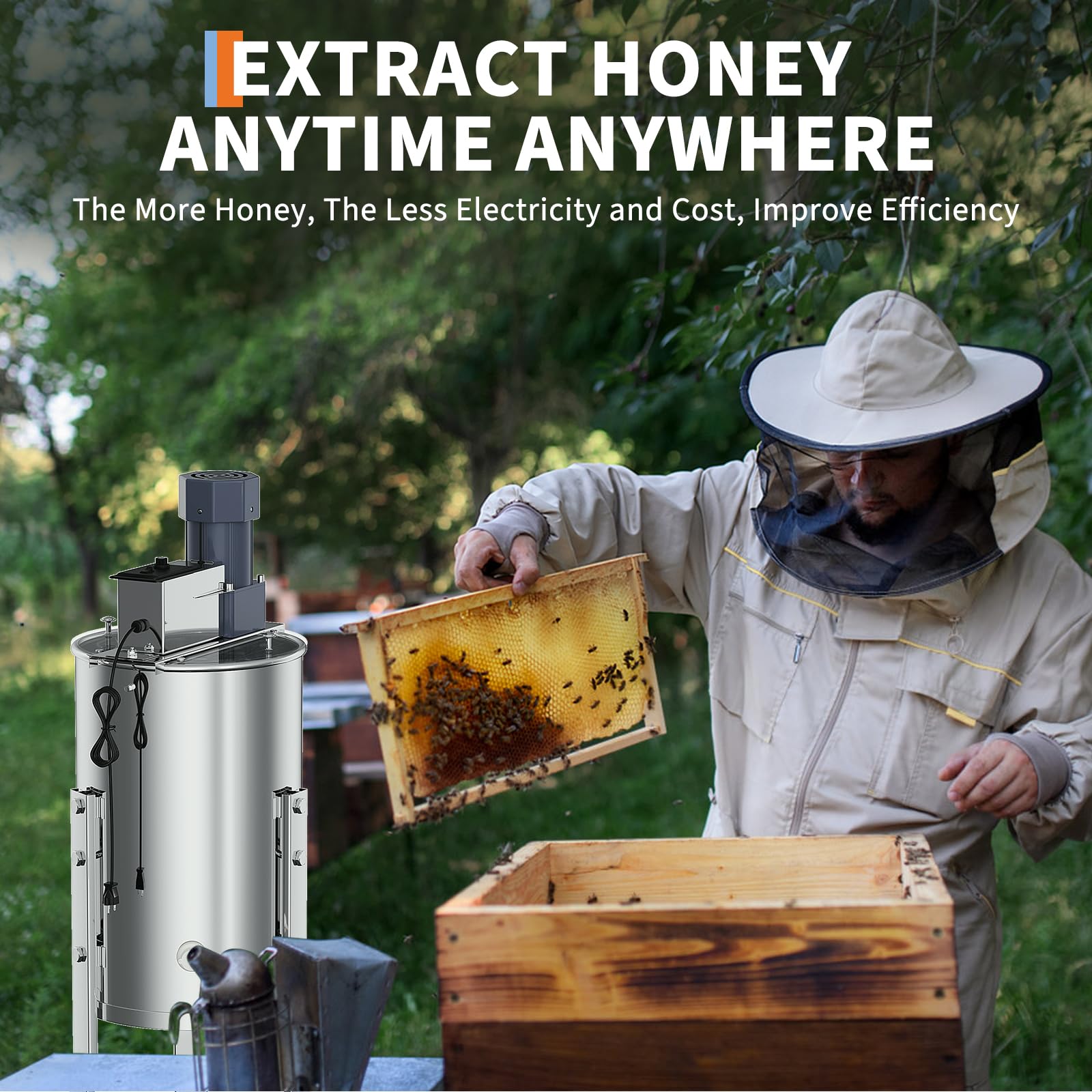Garvee 2/4 Frame Electric Honey Extractor – Stainless Steel Beekeeping Equipment with 140W Adjustable Motor, Transparent Lid & Adjustable Height for Efficient Harvesting