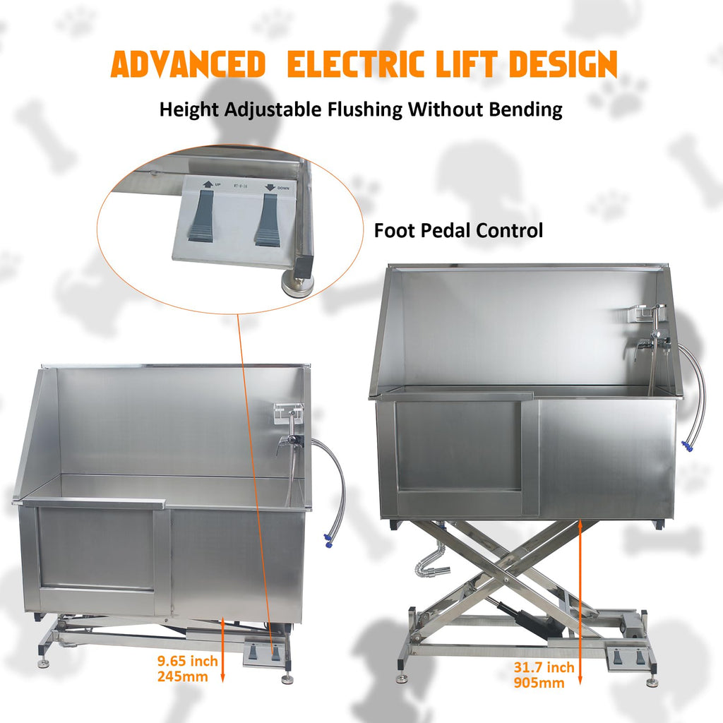Garvee 50” Dog Washing Station Electric Height Adjustment, Stainless Steel Dog Bathtub with Soap Box, Faucet, Professional Dog Bathing Station for Multiple Pets