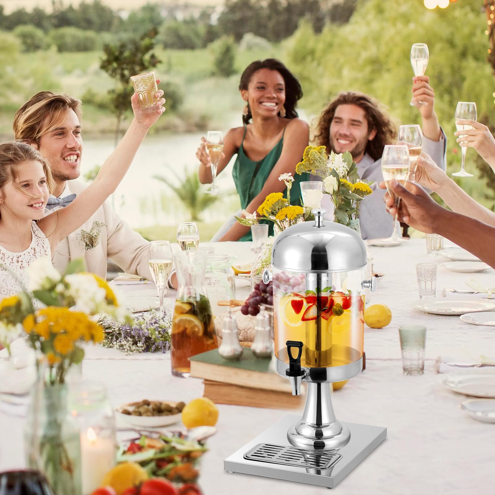 Garvee 2.2 Gallon Beverage Dispenser with Ice Core Stainless Steel Cold Drink Dispenser for Parties Weddings Events Compact Size Silver