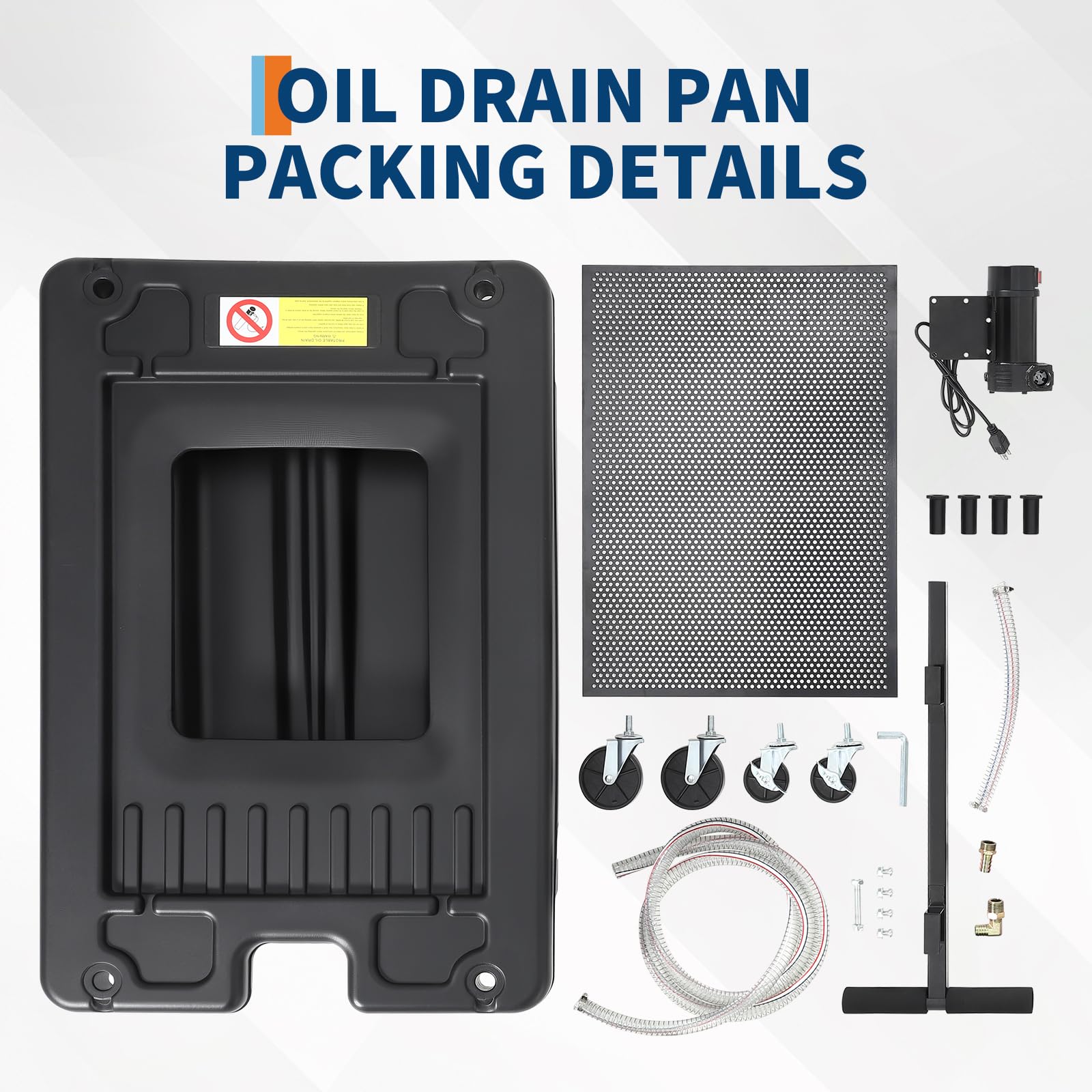 Garvee Oil Drain Pan 17 Gallon Low Profile Oil Drain Tank with Electric Pump for Car SUV Trucks, 64L Black Foldable Hand with Hose and Swivel Casters