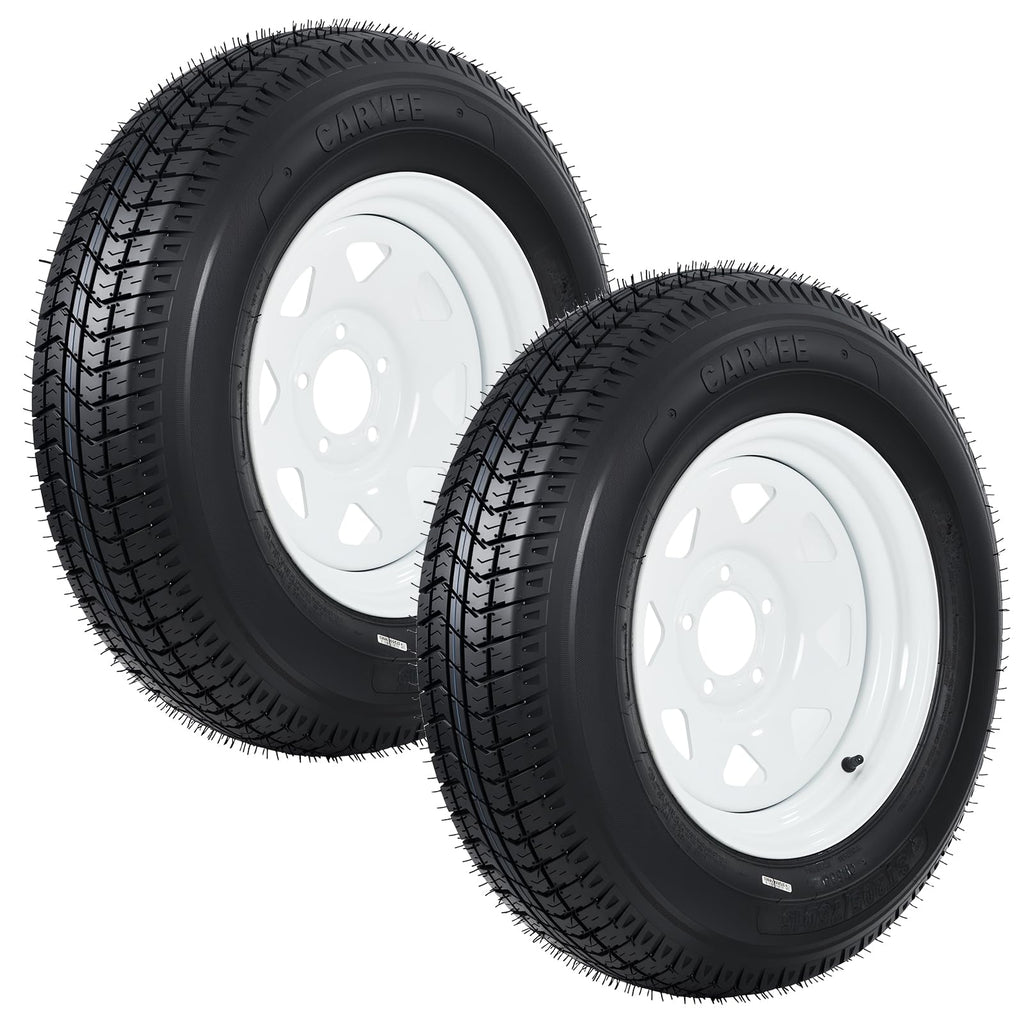 Garvee ST205/75D15 Trailer Tire and Wheel Assembly, Heavy-Duty Load Range C 6PR, 15 Inch White Modular Wheel for Utility Boat Camper Trailers, Set of 2