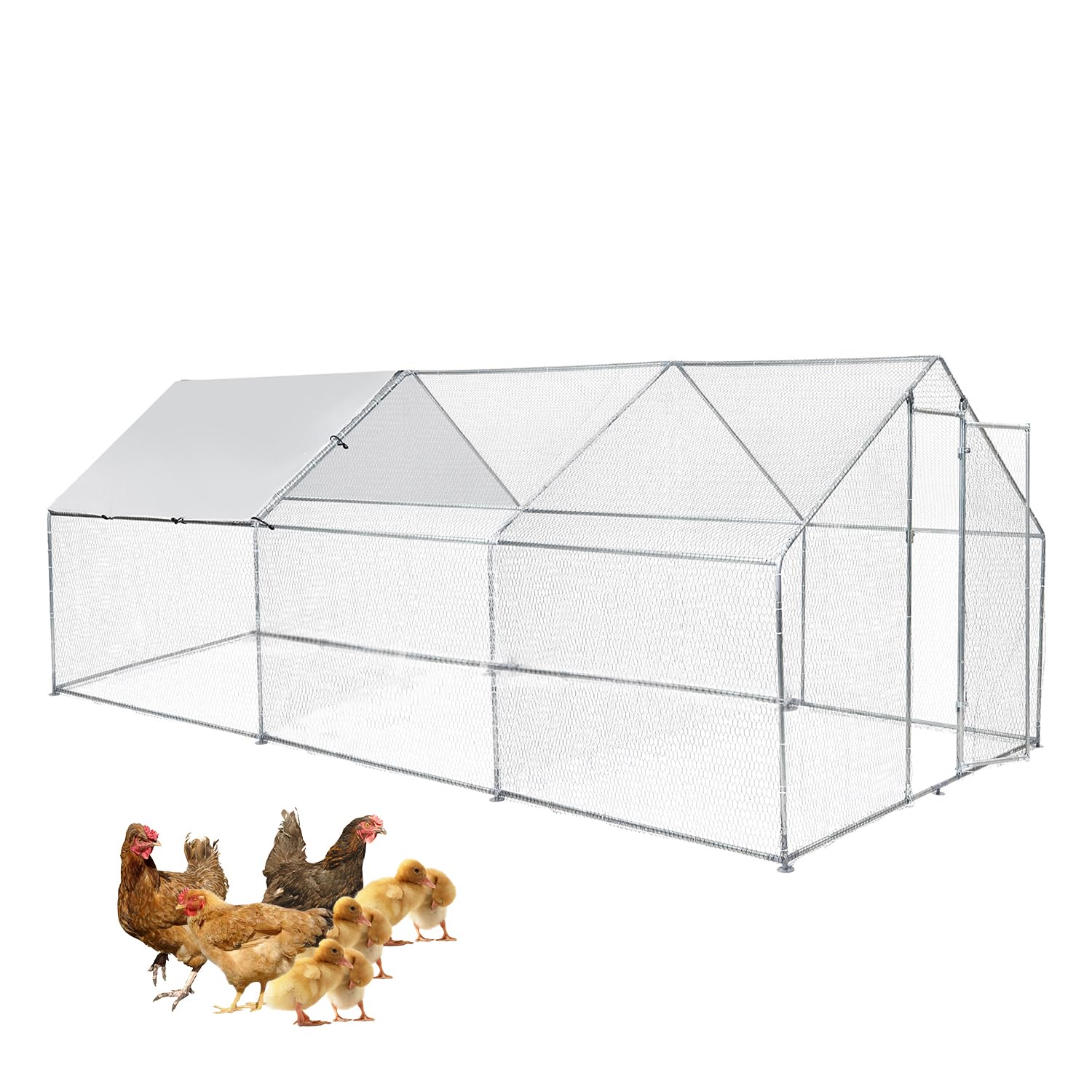 Garvee Chicken Coop, Large Metal Chicken Coop Run for Yard Outdoor Walk-in Hen House with Waterproof Cover, Farm Poultry Cage, Duck, Goose, Chicken, Rabbit (19.7x9.8ft)