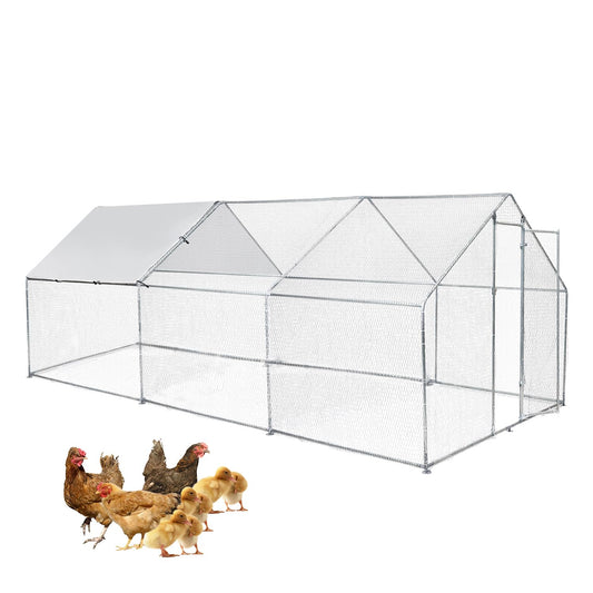 Garvee Chicken Coop, Large Metal Chicken Coop Run for Yard Outdoor Walk-in Hen House with Waterproof Cover, Farm Poultry Cage, Duck, Goose, Chicken, Rabbit (19.7x9.8ft)