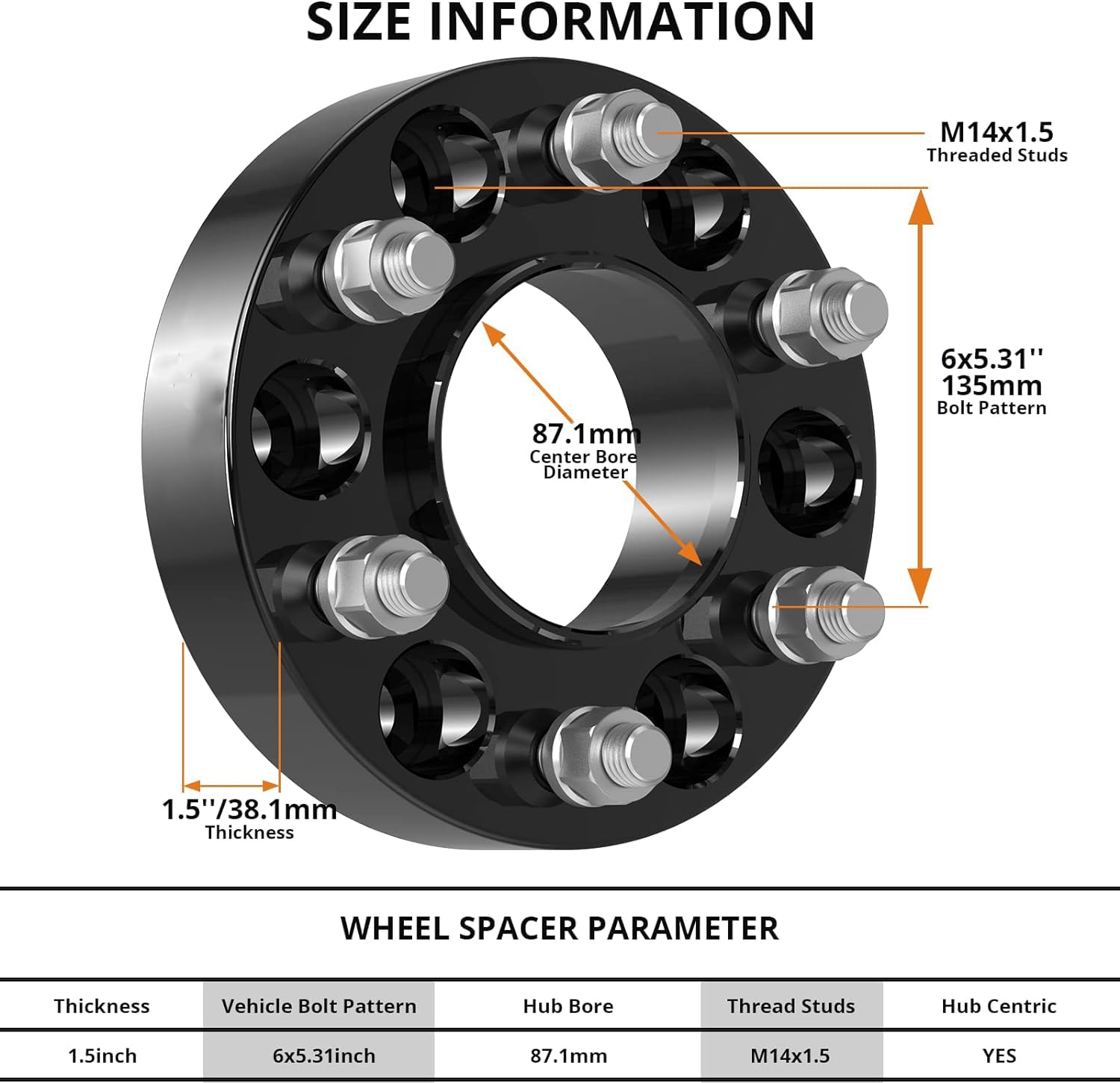 Garvee 6x135 Wheel Spacer for F150 2015-2022,1.5 Inch 4Pcs 6x135mm Hubcentric Wheel Spacers for Expedition 2015-2022,Lobo 2015-2021,Navigator 2015-2022,with 14x1.5 Studs & 87.1mm Hub Bore