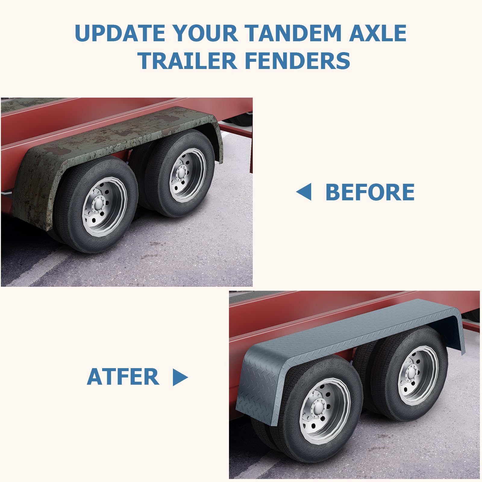 Garvee Trailer Fenders,2 Pack Tandem Axle Trailer Fenders Fit 13"-15" Tires,Heavy Duty Steel Double Axle Trailer Fenders Car Hauler Trailer,Cargo Trailer,Utility Trailer,Landscape Trailer Silver