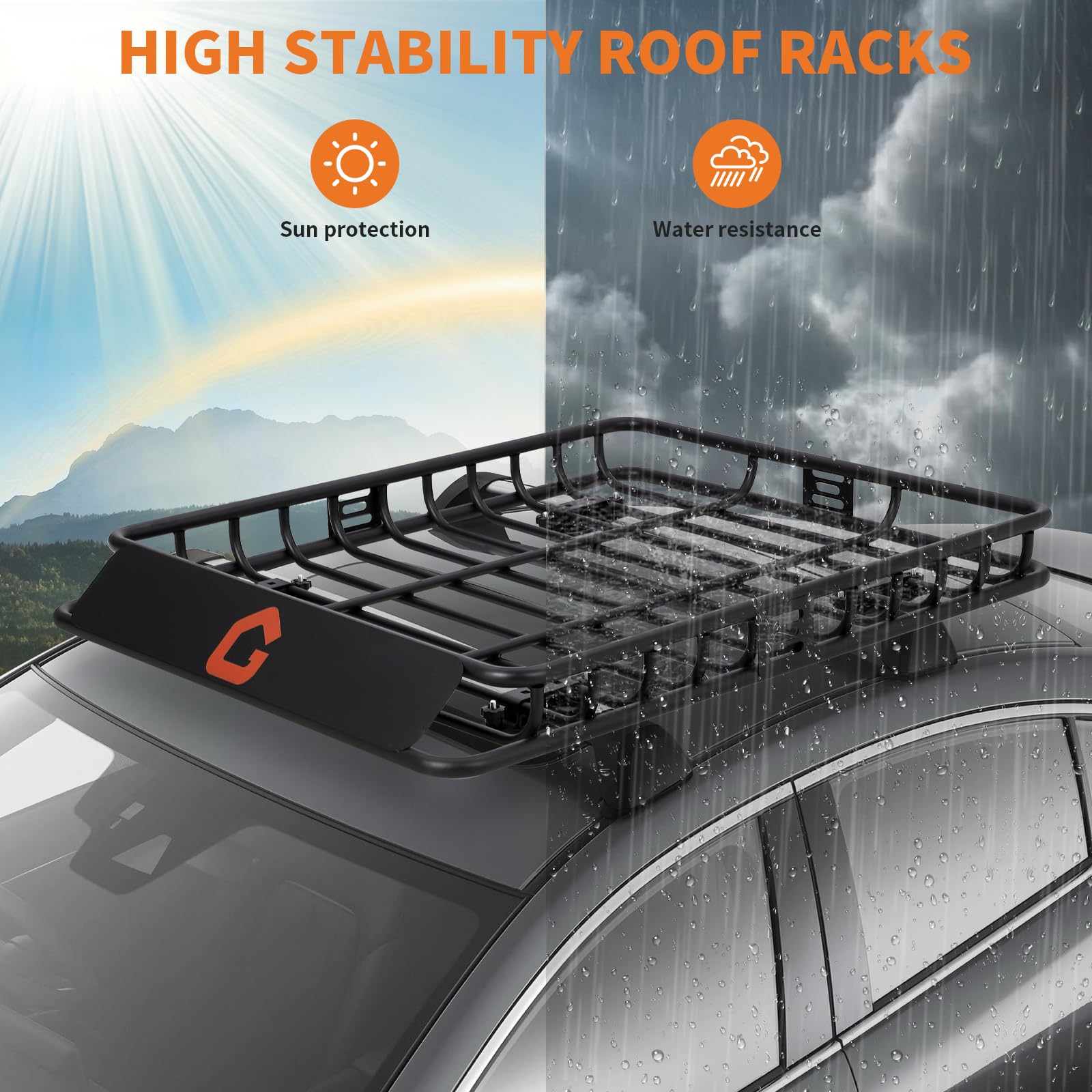 Garvee Roof Rack Cargo Carrier Basket - 46"x36"x4.5" with Cargo Net and Luggage Holder, 200 lbs Capacity, Universal Fit for Pickup Trucks, Black