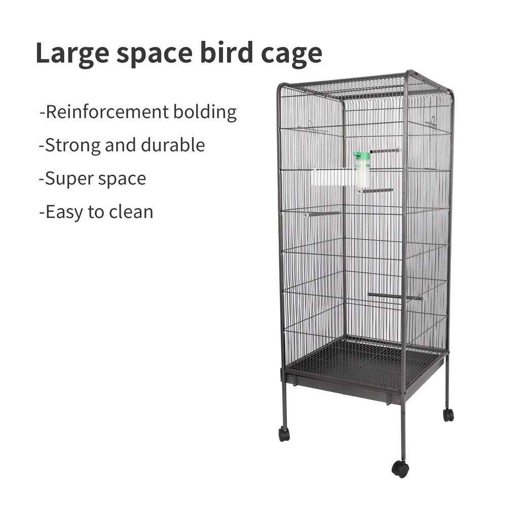 Garvee Steel Bird Cage With Rolling Stand Plastic Feeder PP Slide-out Tray Large Flight Cage For Parrots Parakeets Cockatiels Pigeons Lovebirds Antique Gray
