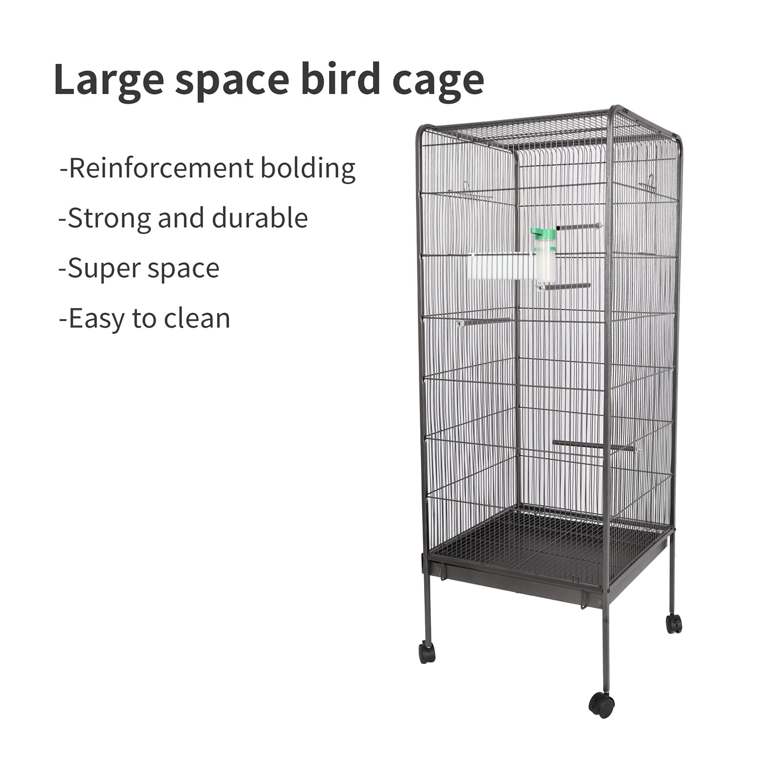 Garvee Steel Bird Cage With Rolling Stand Plastic Feeder PP Slide-out Tray Large Flight Cage For Parrots Parakeets Cockatiels Pigeons Lovebirds Antique Gray