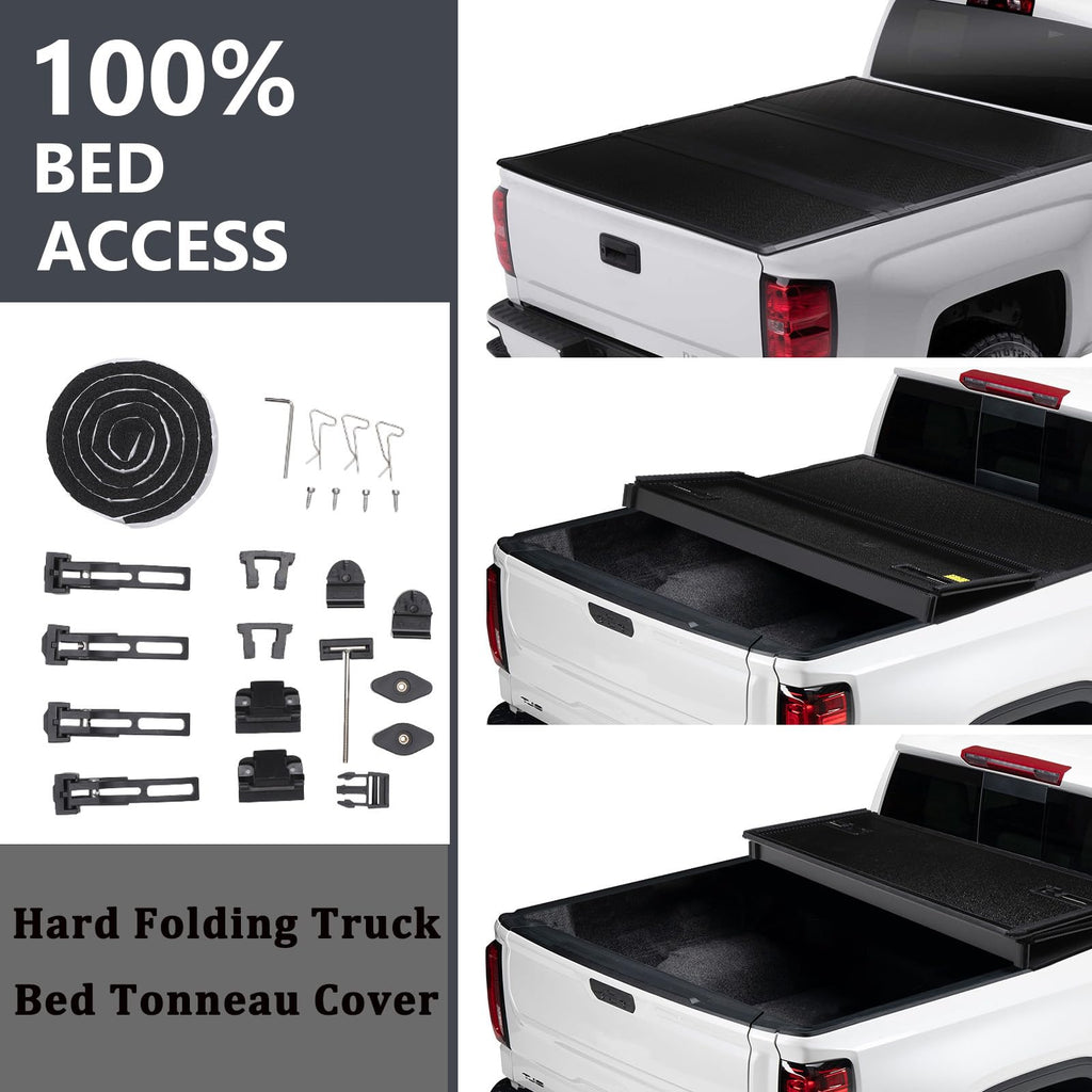 Garvee Hard Folding Truck Bed Tonneau Cover for Jeep Gladiator 5ft Bed, Tri-Fold Truck Tonneau Cover Compatible with 2020-2023 Gladiator Styleside 5ft Bed, Black