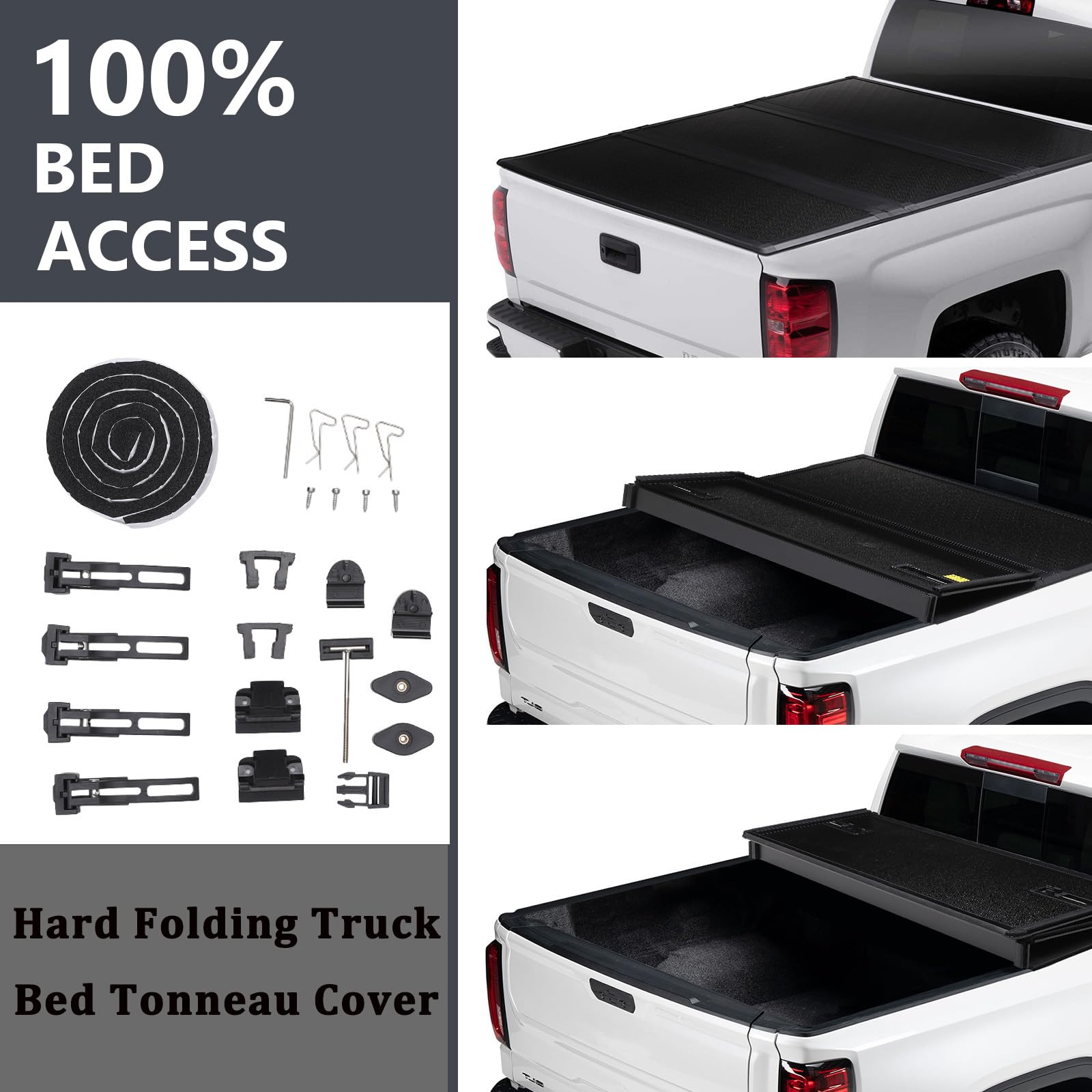 Garvee Hard Folding Truck Bed Tonneau Cover for Jeep Gladiator 5ft Bed, Tri-Fold Truck Tonneau Cover Compatible with 2020-2023 Gladiator Styleside 5ft Bed, Black