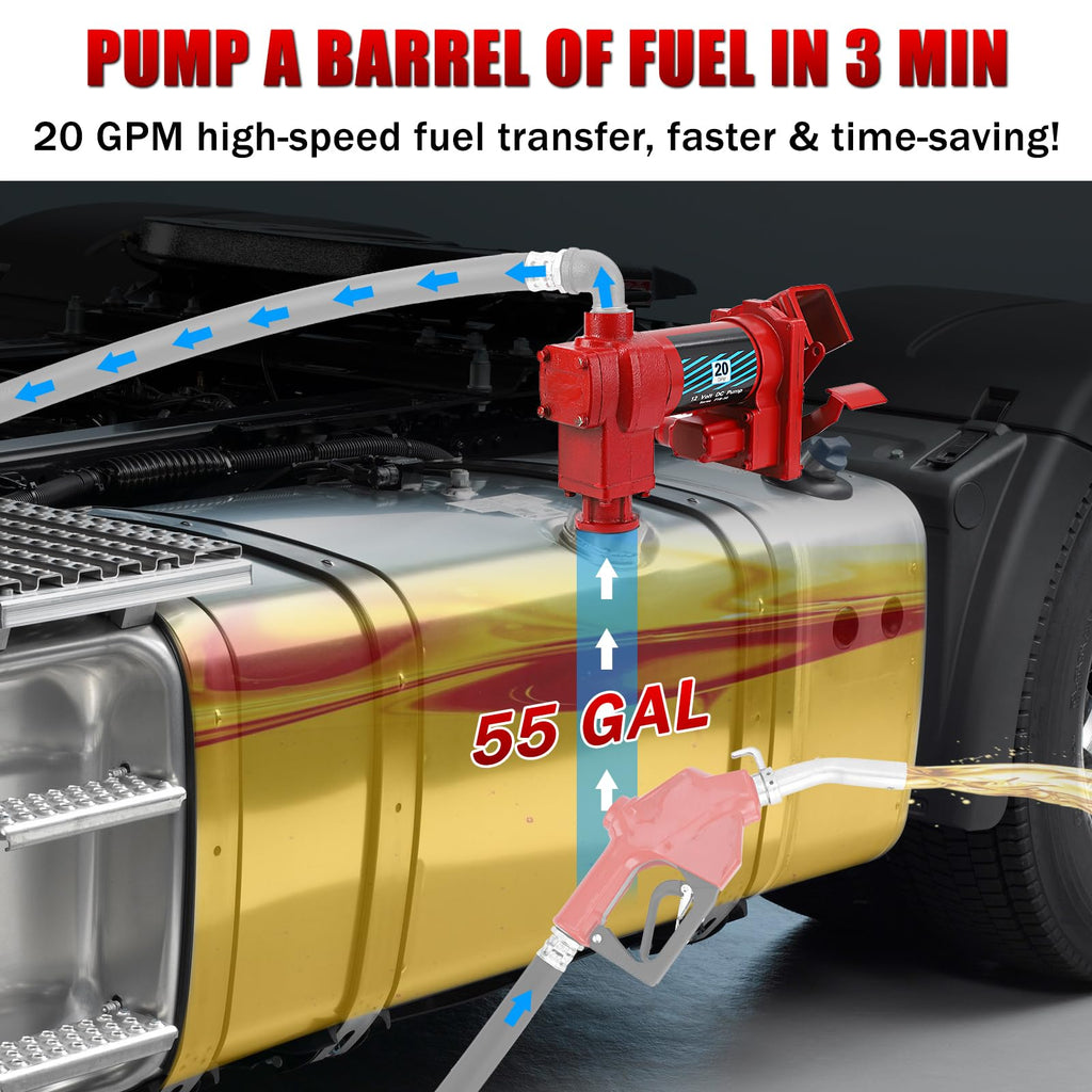 Garvee Fuel Transfer Pump 20 GPM 1/4 HP, 12 Volt DC Fuel Pump, Diesel Transfer Pump Crafted from cast iron material, Gasoline Transfer Pump for Kerosen, Ethanol & Methanol Blends, and Biodiesel