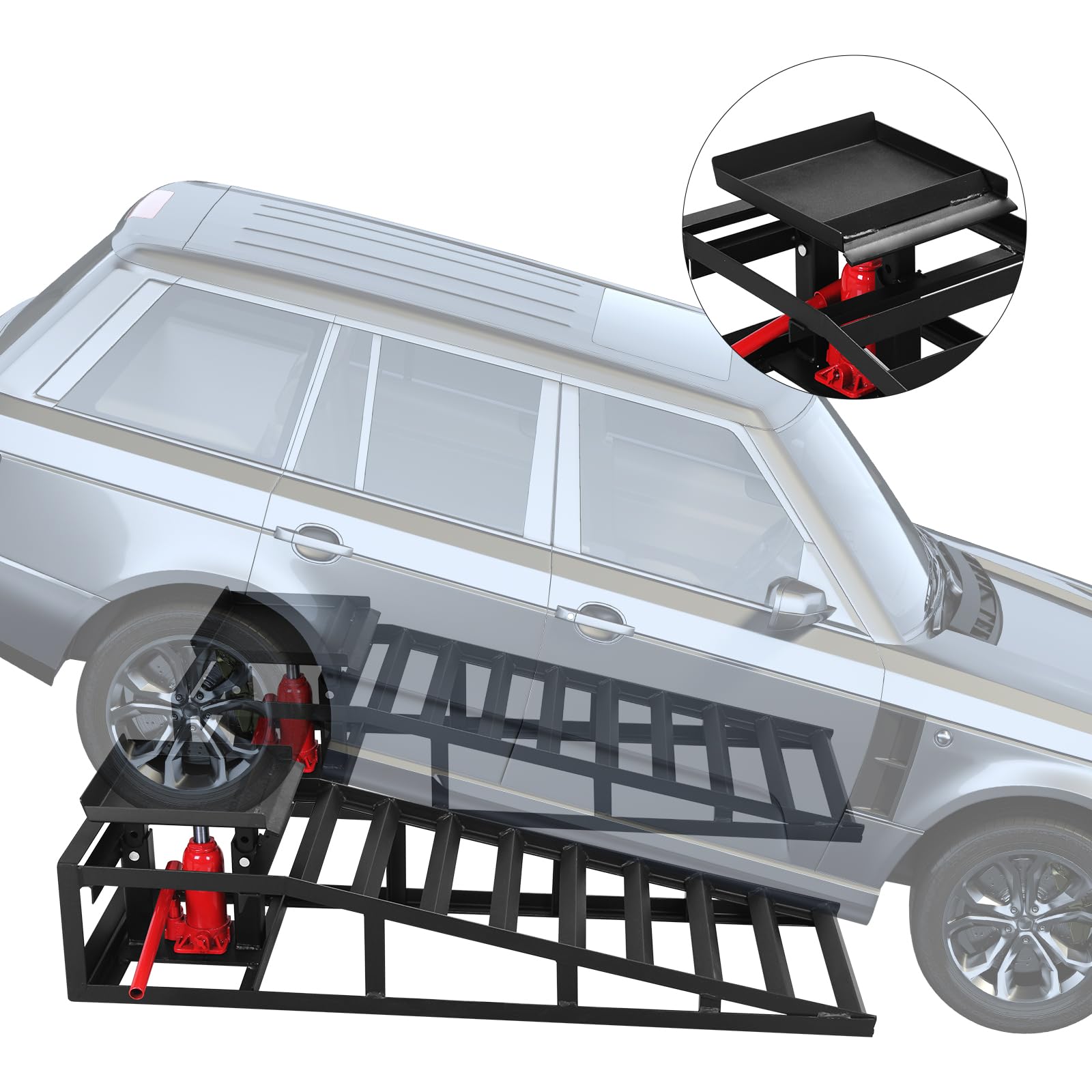 Garvee 5T 10000 lbs Auto Car Truck Service Ramps Lifts, Hydraulic Car Ramps Truck Trailer Garage Truck Ramps for Car Repair Black