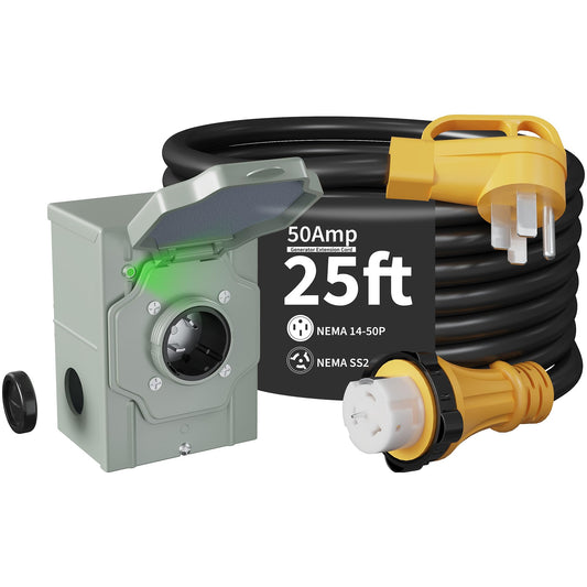 Garvee 50 Amp 25FT Generator Cord And Power Inlet Box Kit With NEMA 14-50P To SS2-50R Twist Lock Connector For House, Heavy-Duty, Weatherproof, ETL Listed