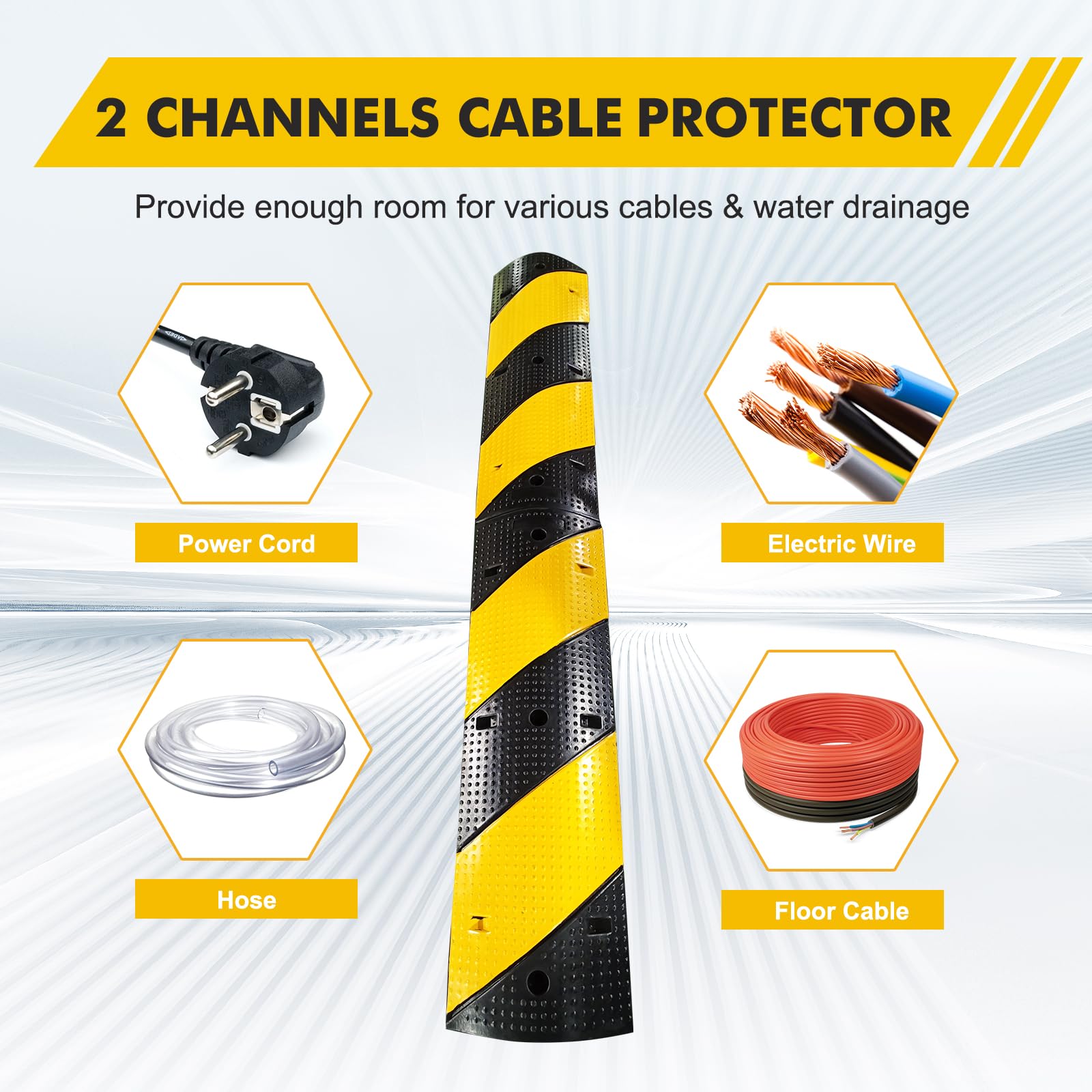 Garvee 2 Packs 3.3Ft Recycled Rubber Speed Bumps, Heavy-Duty Traffic Calming Hump with 25000 lbs Capacity, 2-Channel Modular Cable Protector Ramps for Asphalt, Concrete, Gravel Driveways, and Roads