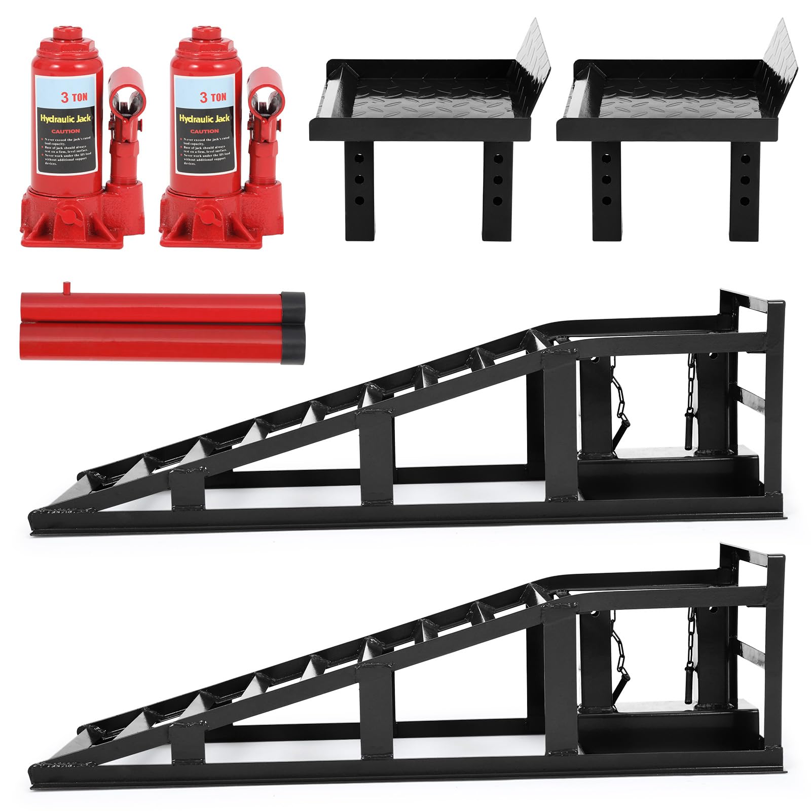 Garvee 2 Pack Car Ramps - 5T (12000 lbs) Hydraulic High Lift Service Ramps, Low-Profile Heavy-Duty Automotive Lifts for Oil Changes, Fully Welded Structure for Home Garage, Black