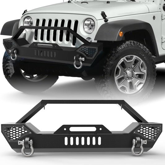 Garvee Front Bumper Compatible with 2018-2024 Jeep Wrangler JL/ 2020-2024 Jeep Gladiator, Off Road Rock Crawler Textured Black Bumper with Winch Plate & 2 × D-Rings & Fog Holes