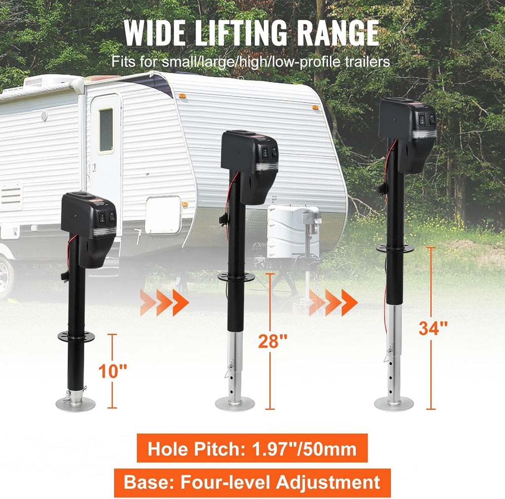 Garvee 3500 lbs RV Electric Power Tongue Jack - 12V DC with Adjustable Height 10"-34", Waterproof Cover and Wiring for Trailers, Horse Trailers, Utility Trailers, and Yachts, Black