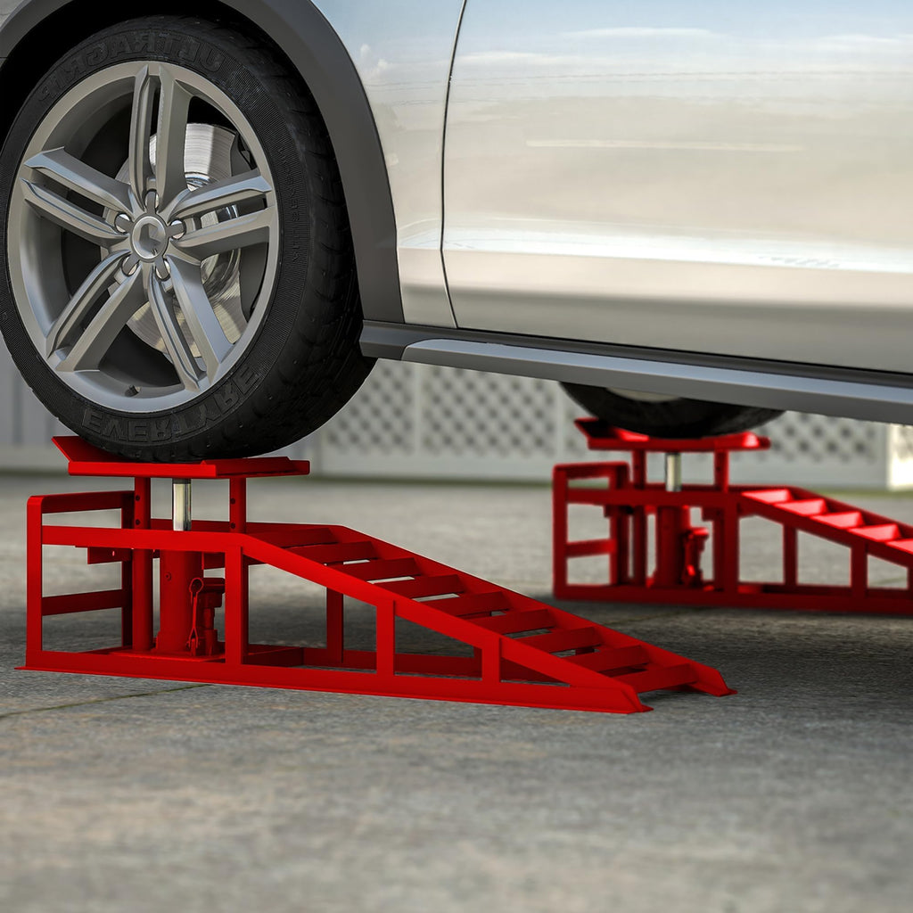 Garvee 2 Pack Hydraulic Car Ramps 5T 10000lbs Low Profile Car Lift Service Ramps Truck Trailer Garage Height Adjustable, Red