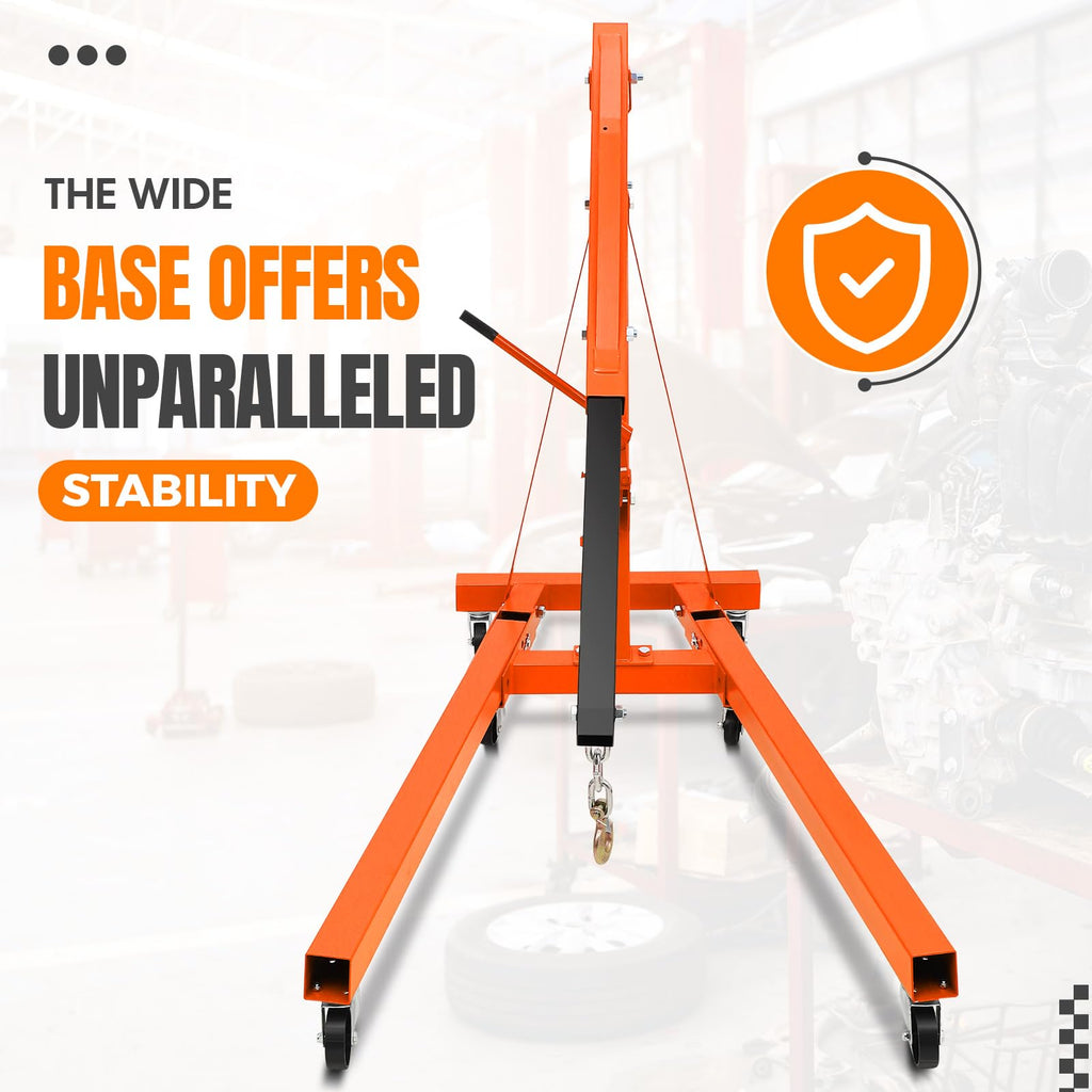 Garvee 4400LBS Engine Hoist, Folding Hydraulic Hoists Cherry Picker, Heavy Duty Engine Crane Lifter, Orange