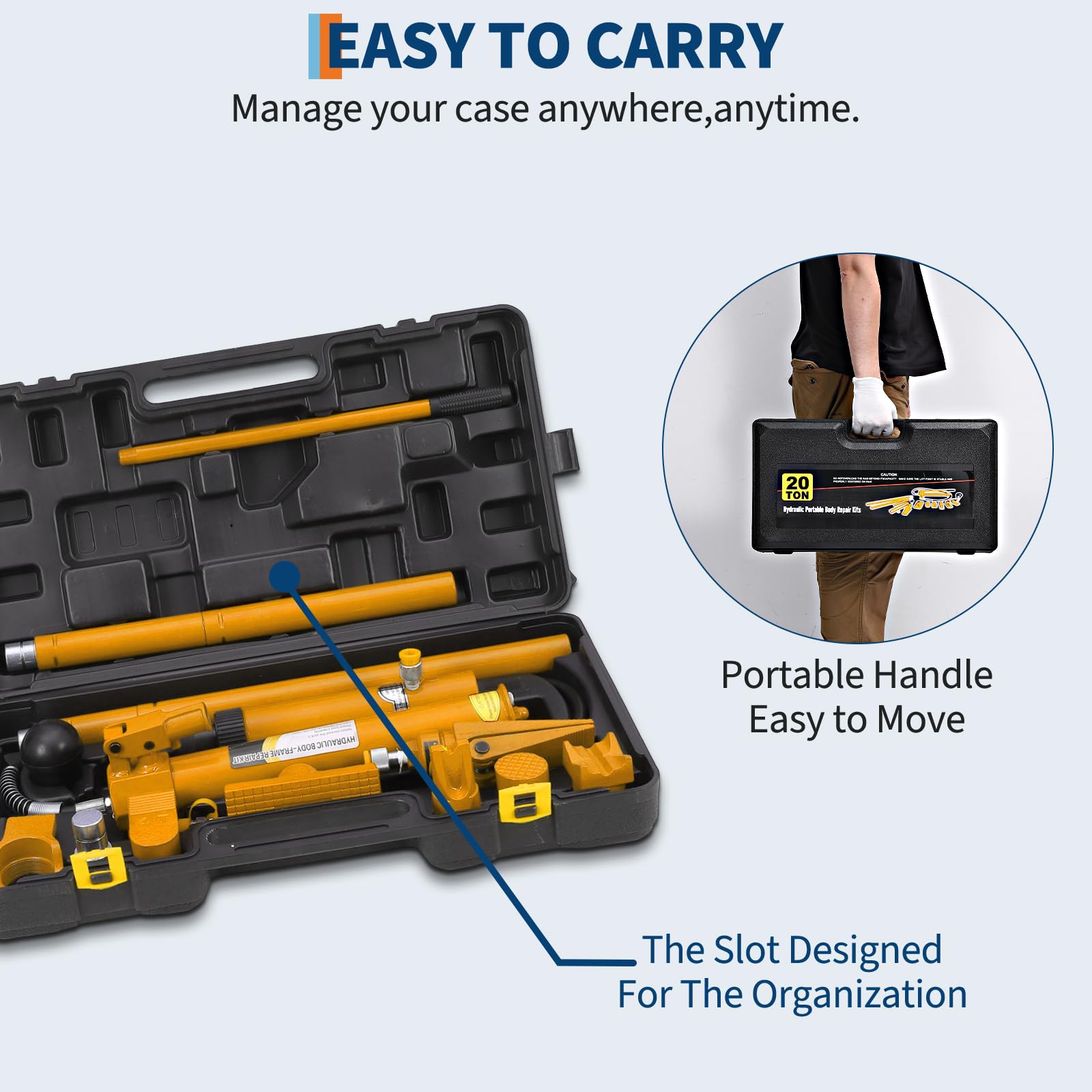 Garvee 20 Ton Porta Power Kit Heavy Duty Hydraulic Ram with Secure Transport Case for Auto Shop Frame Repair Yellow