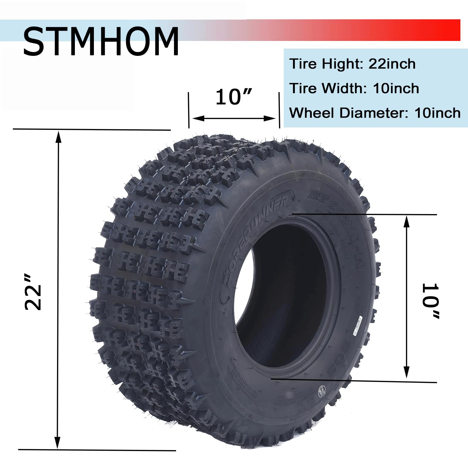 Garvee ATV UTV Tires Set of 4 22x7-10 Front & 22x10-10 Rear 6PR TL Durable Black