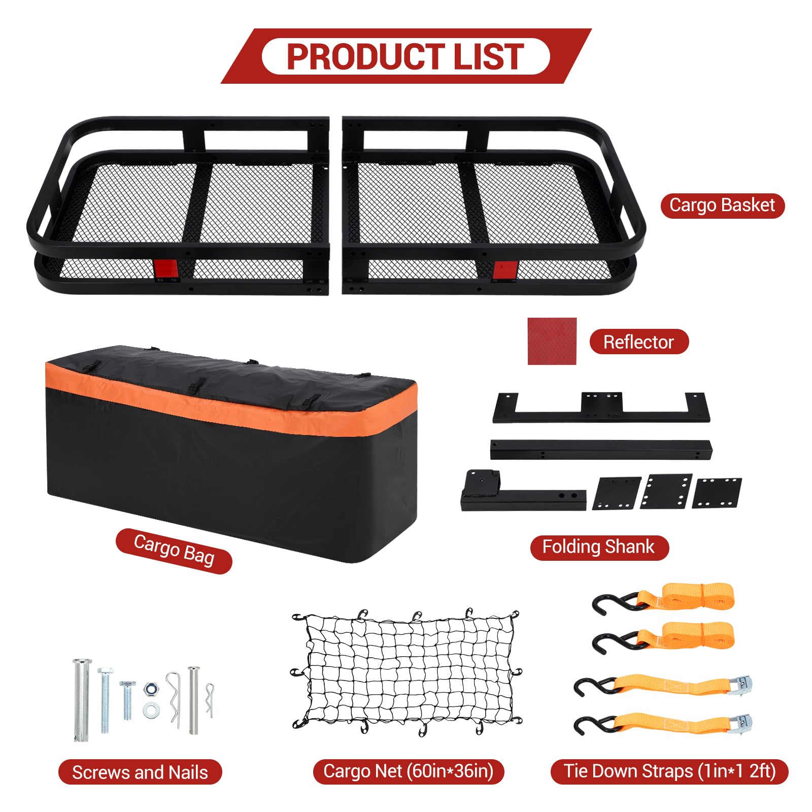 Garvee Hitch Mount Cargo Carrier Basket 60"x24"x6" Black Steel 500 Lbs Capacity for Cars and SUVs
