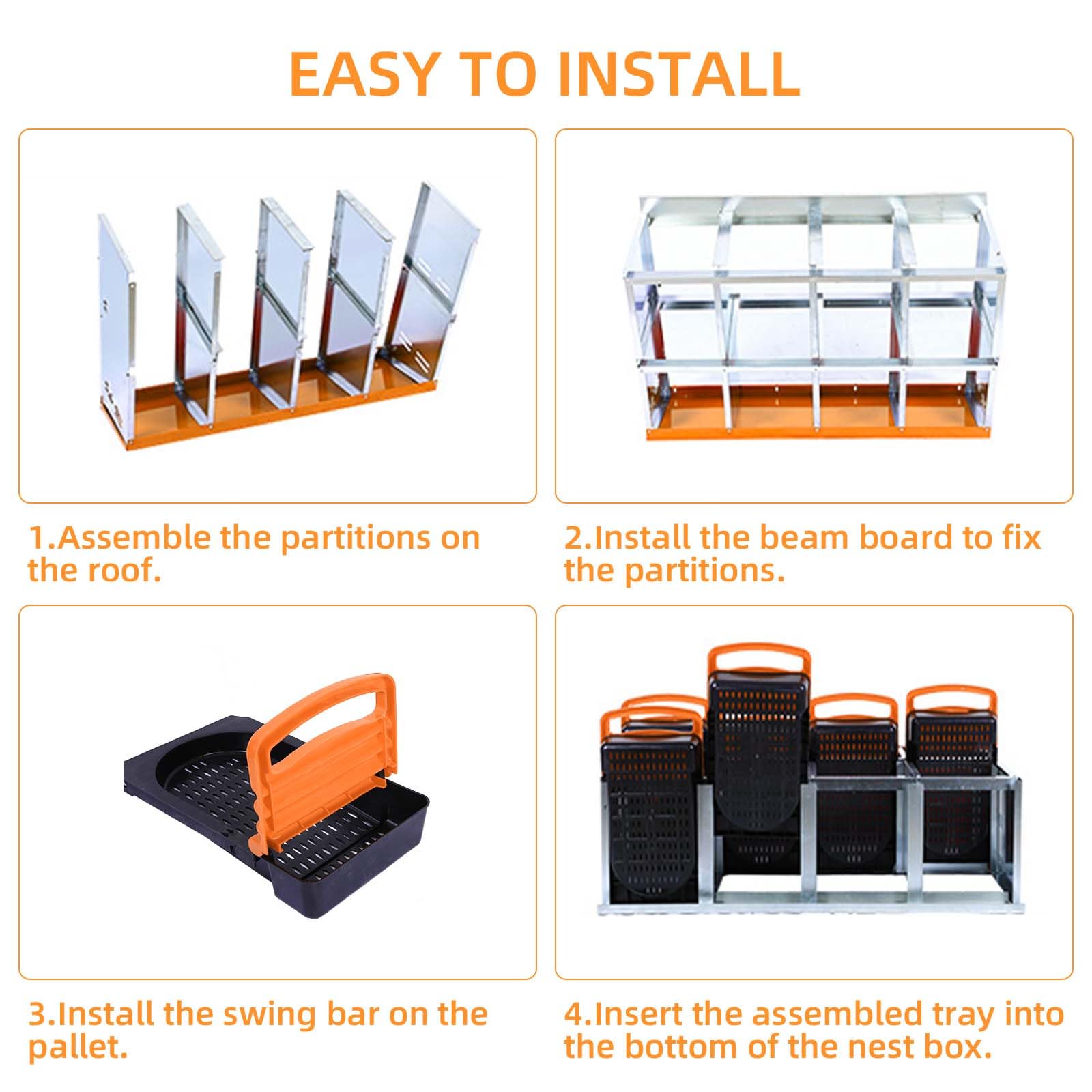 Garvee Chicken Nesting Box 8-Hole Roll Away Egg Laying Box with Lid, Heavy-Duty Galvanized Steel, Wall-Mountable, Orange