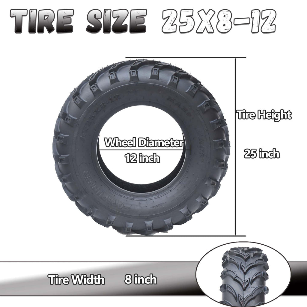 Garvee Set of 2 ATV Trail Tires 6PR Knobby Sport Tires, Tubeless - AT25x10-12-6PR TL MARS