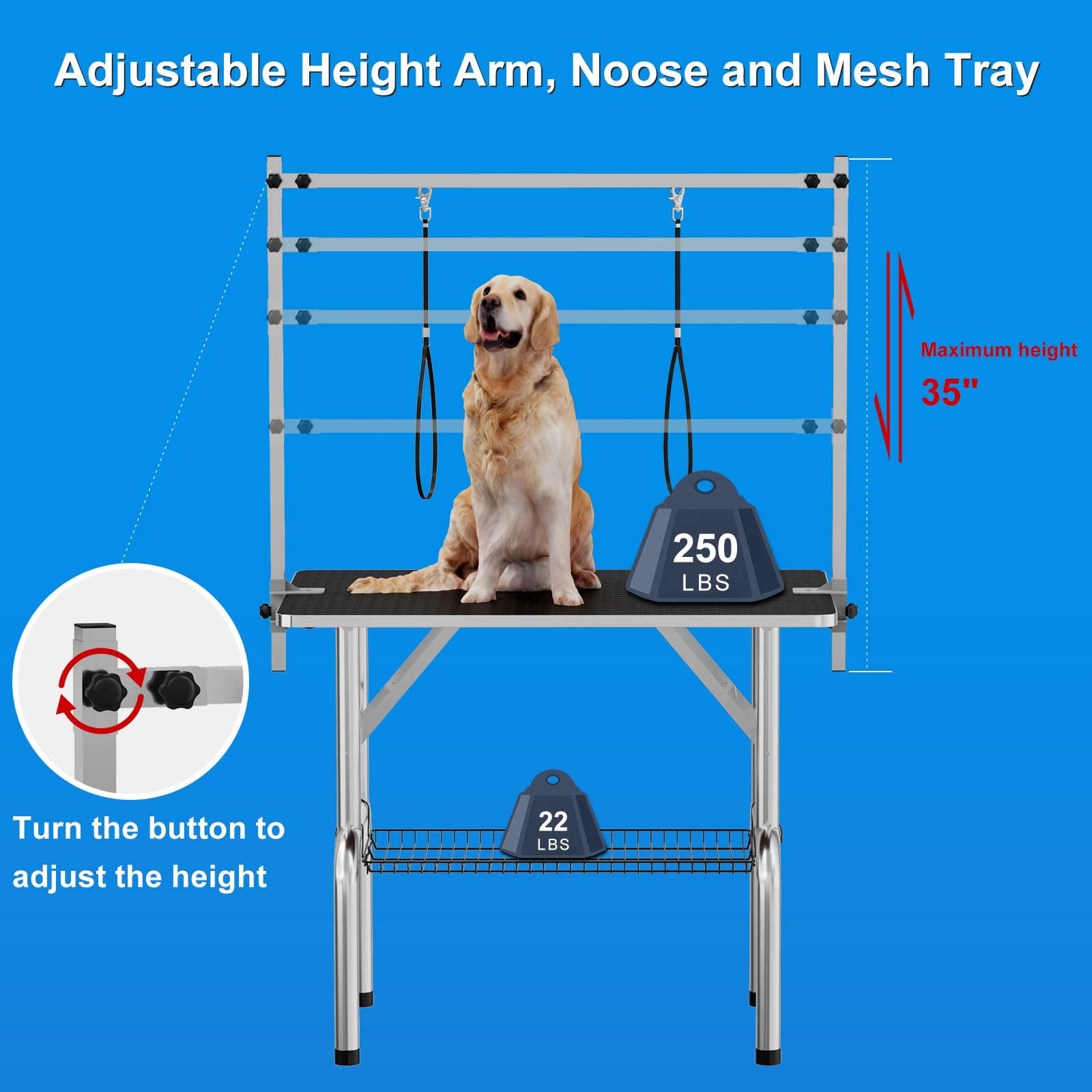 Garvee 36 Inch Pet Dog Grooming Table, Professional Heavy Duty Dog Grooming Table with Arm & Noose & Mesh Tray, Professional Pet Cat Trimming Table, Maximum Capacity Up to 330lbs Black