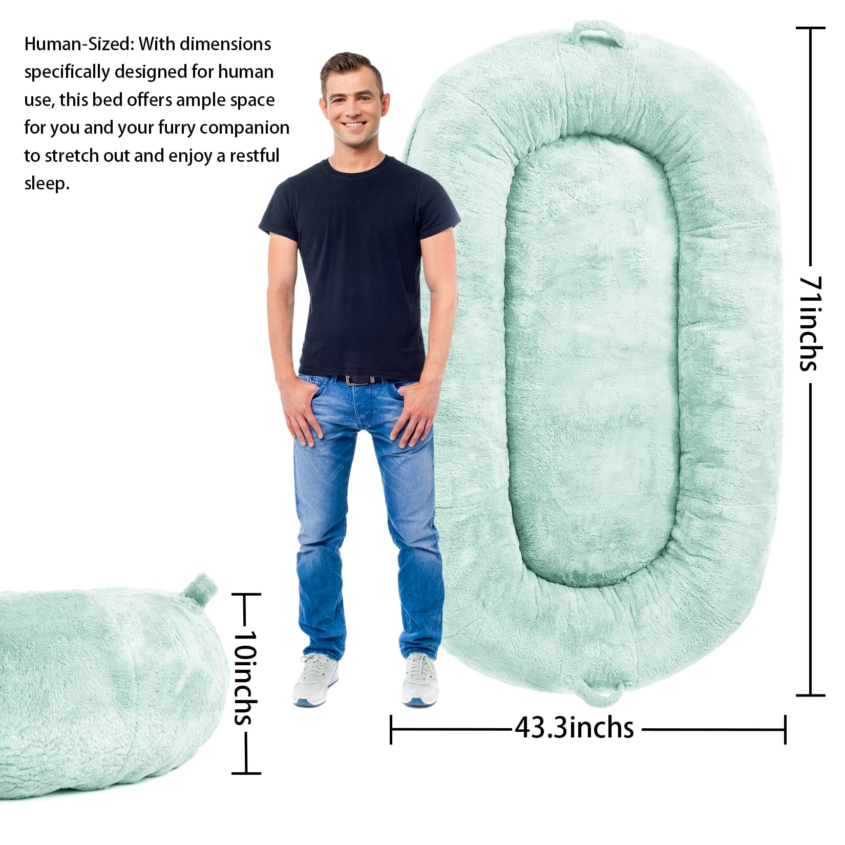 Garvee Giant Dog Bed for People, Washable & Plush Human Sized Dog Bed for Men and Women, Large Dog Bed Suitable for Adults, Anti-Slip Bean Bag for Large Dogs, Human-Sized Bed, 71"x43.3"x10"