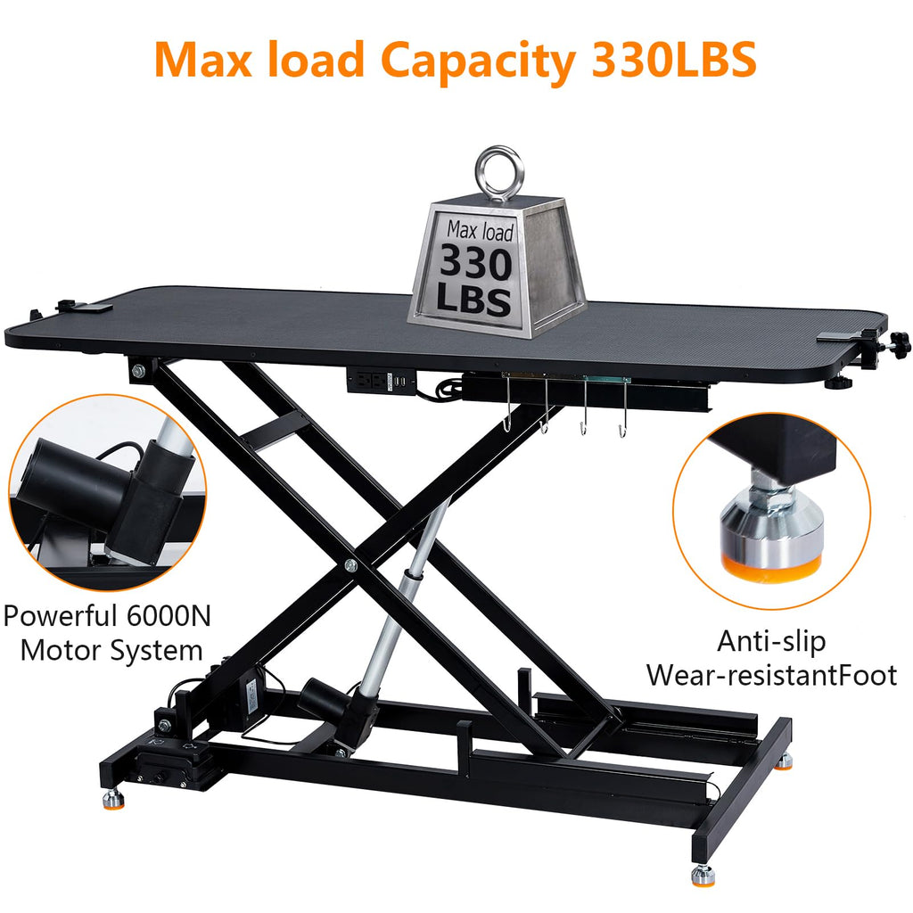 Garvee 60" Hydraulic Dog Grooming Table for Pet, Heavy Duty Hydraulic Professional Pet Grooming Table with Adjustable Overhead Arm & Noose, Storage Box, Remote Control, Max Load 350lbs