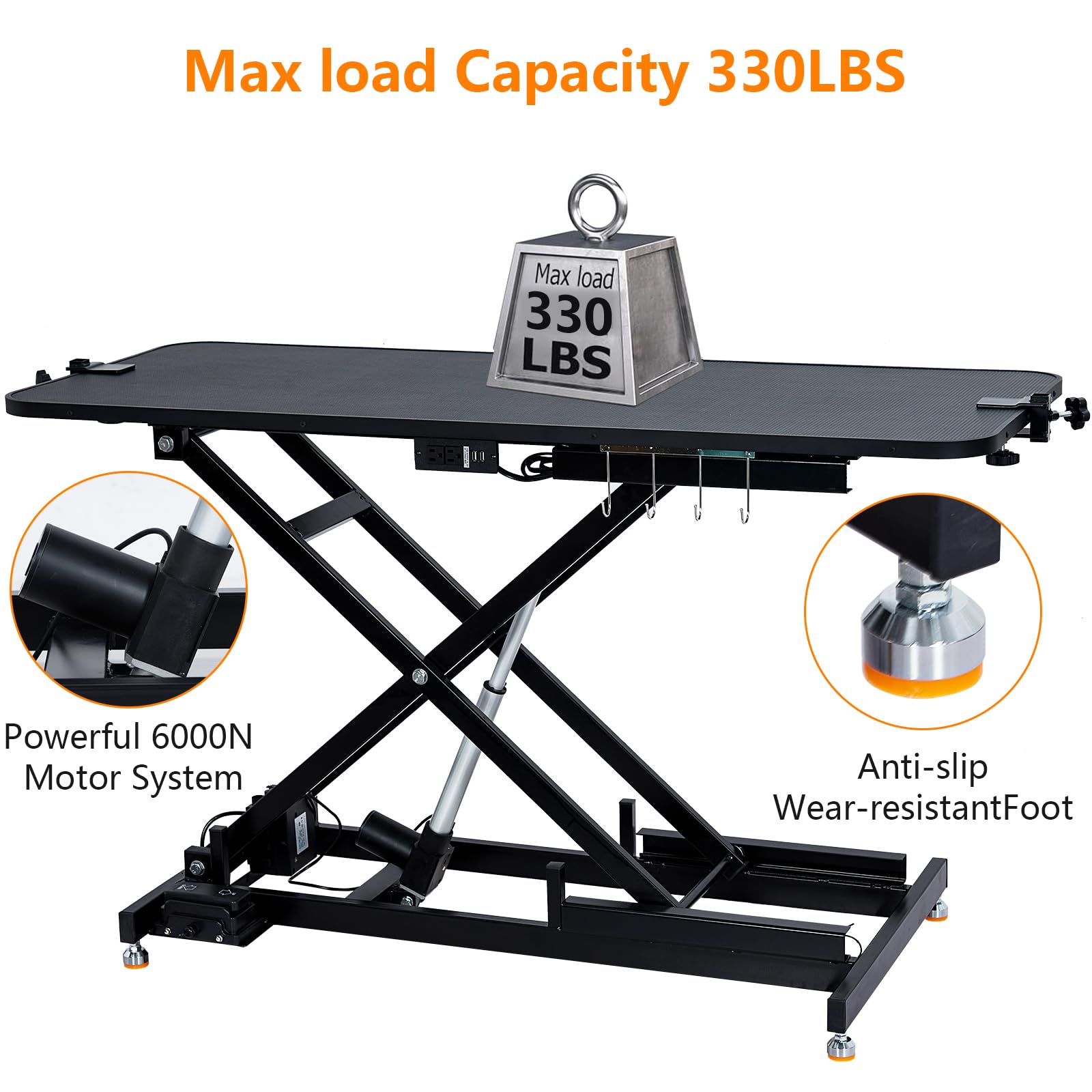 Garvee 60" Hydraulic Dog Grooming Table for Pet, Heavy Duty Hydraulic Professional Pet Grooming Table with Adjustable Overhead Arm & Noose, Storage Box, Remote Control, Max Load 350lbs