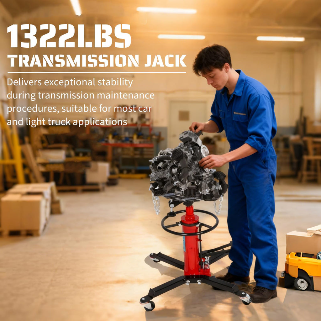 Garvee 1320lbs Transmission Jack - Heavy-Duty Hydraulic Telescoping High Lift Jack with Dual Spring-Loaded Pedals, 34"-68" Lifting Range for Auto Repair and Maintenance, Red